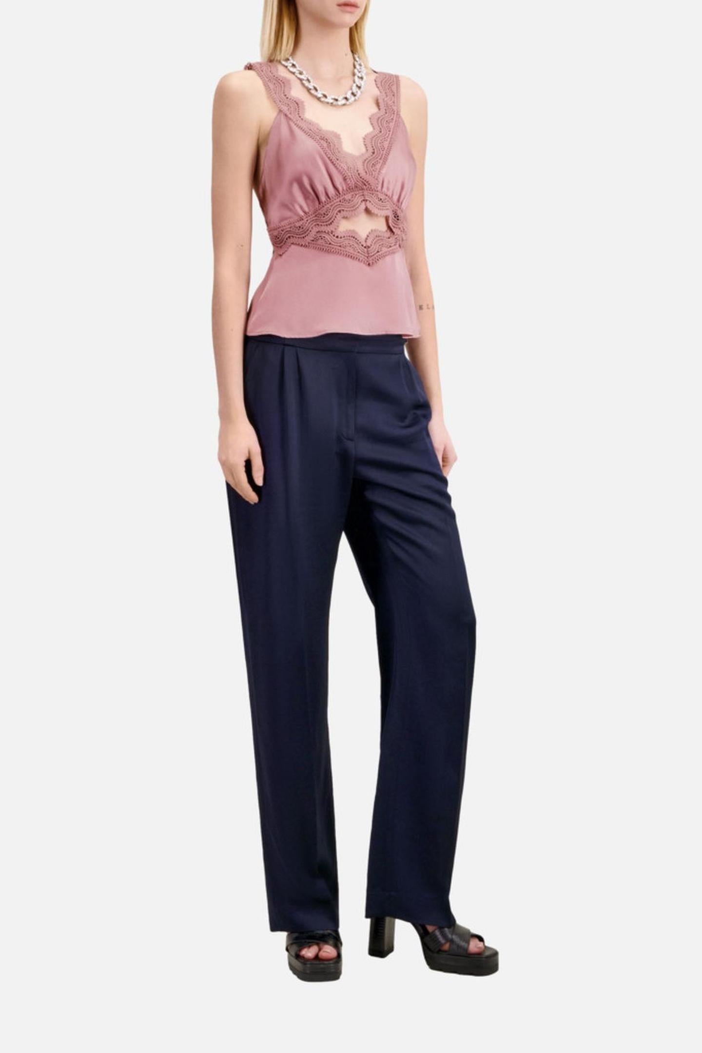 SILK TOP WITH GUIPURE PINK WOOD 1