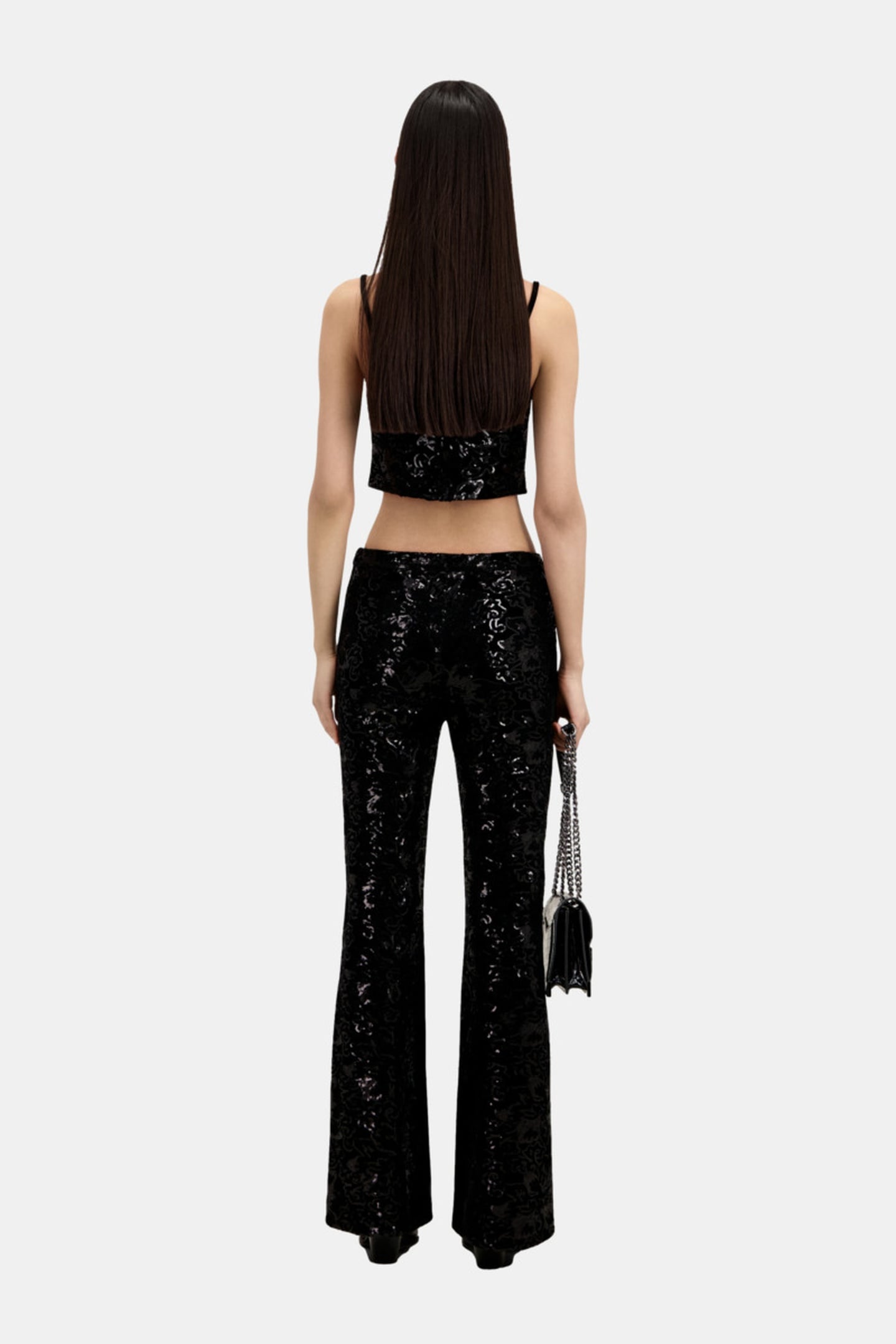 VELVET AND SEQUIN STRAPSTOP SHORT TOP BLACK 3