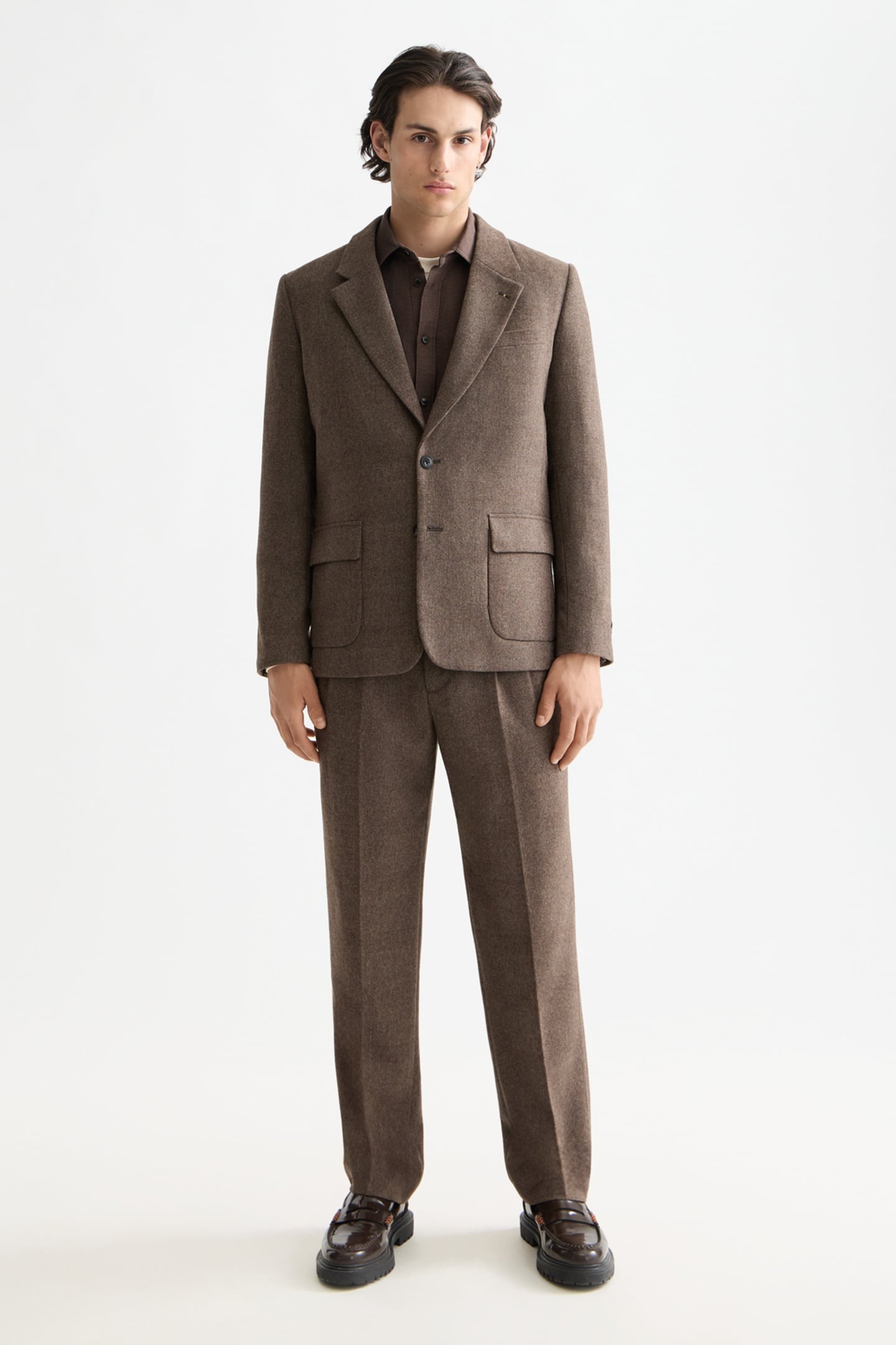 YARN-DYED WOOL BLEND RELAXED FIT BLAZER DEMITASSE PATCHWORK  1