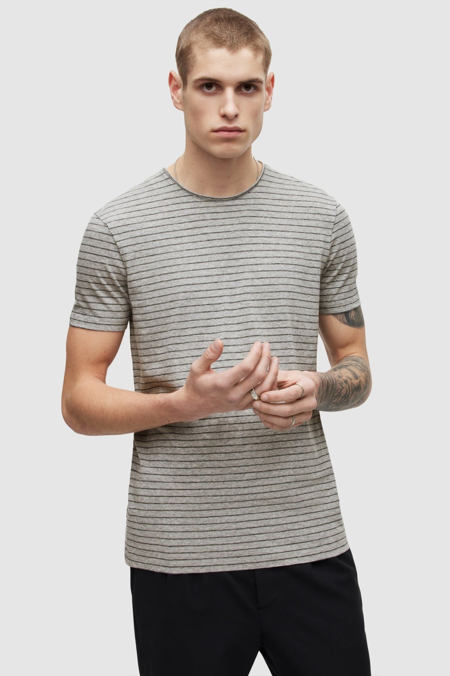 FIGURE STRIPE SS CRE GREY MARL/WSHD BLK 1