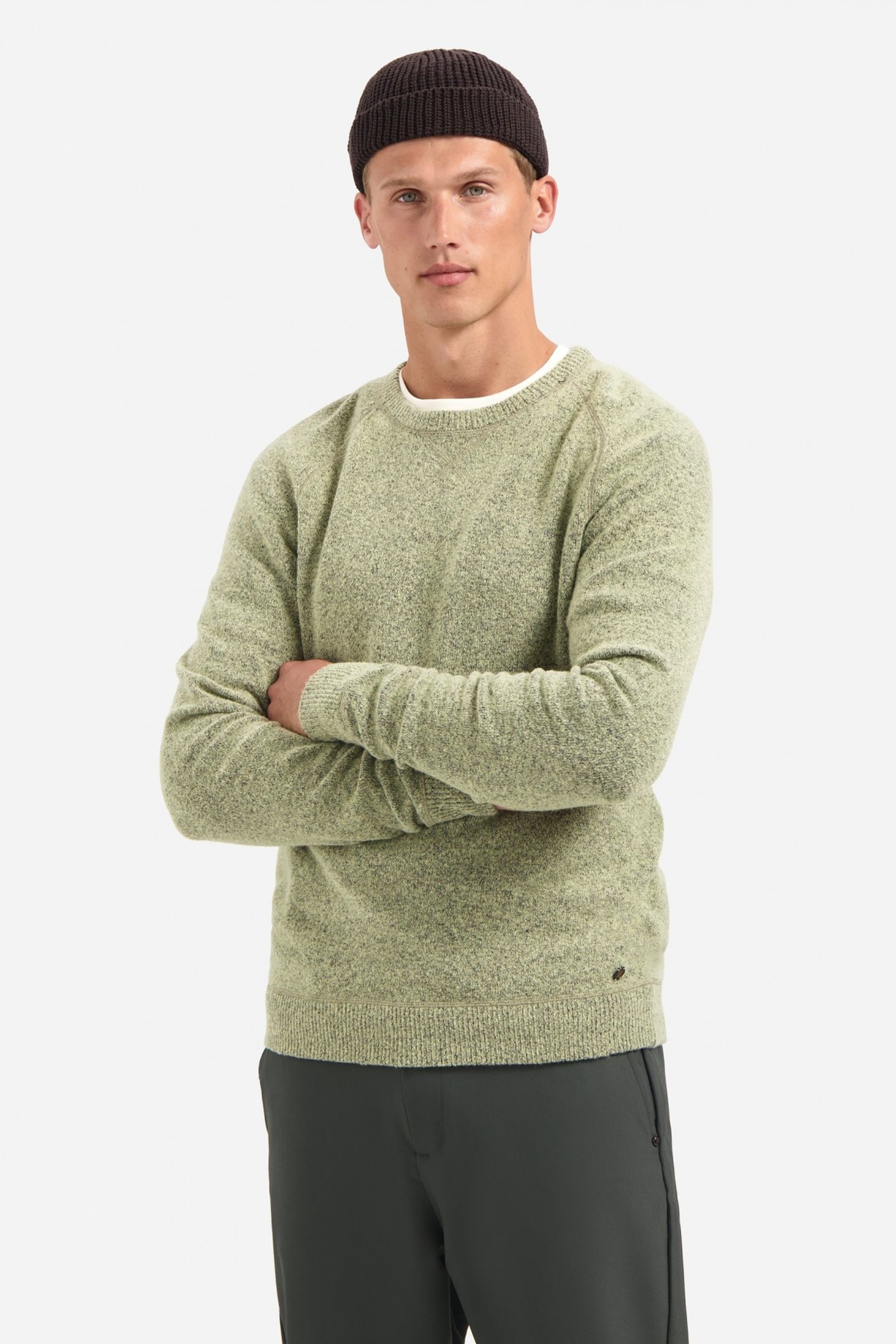 PULLOVER CREWNECK SOFT WOOL BLEND LIGHT MOSS 1