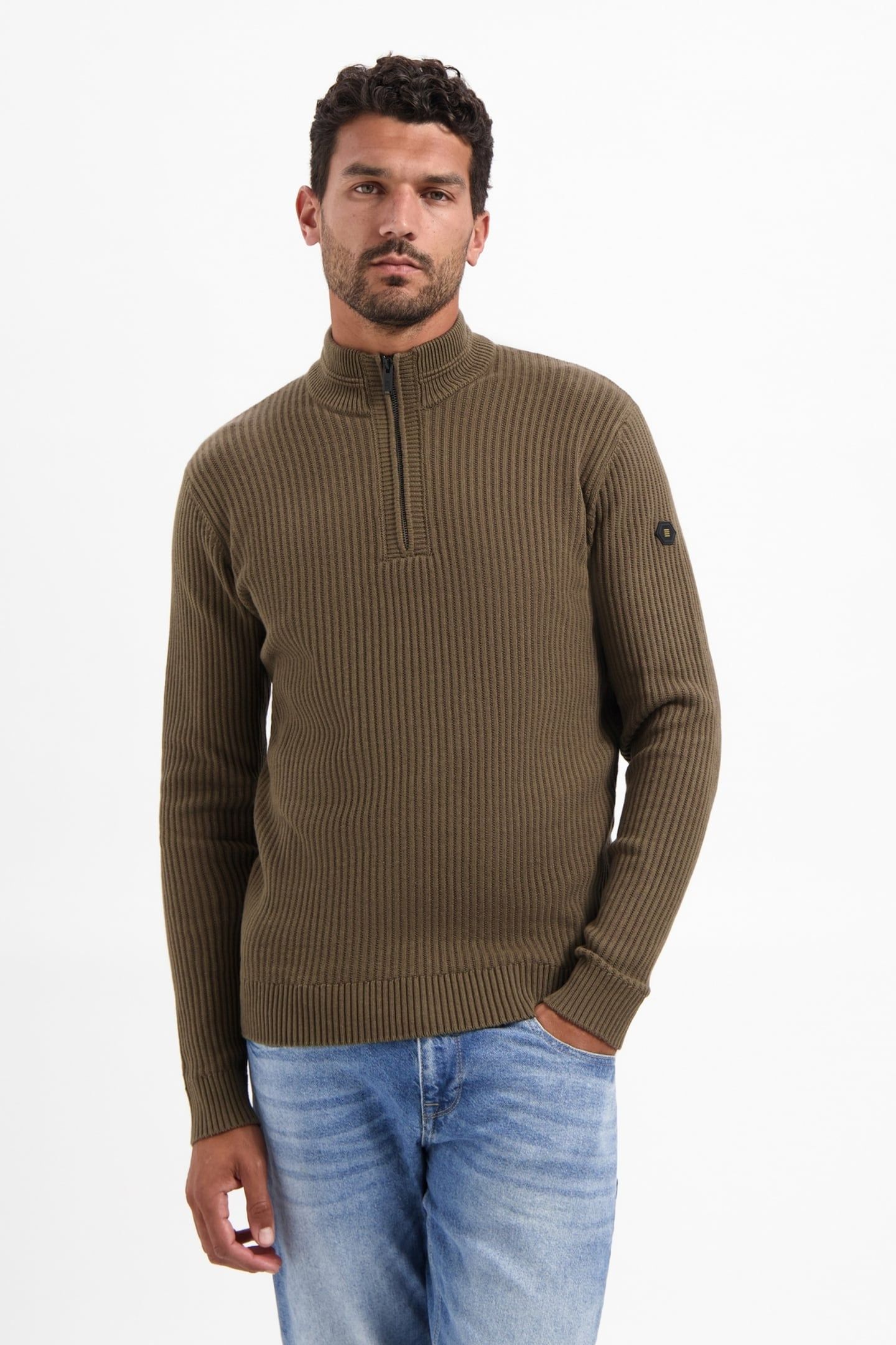 PULLOVER HALF ZIP RIB VARIATION TAUPE 1