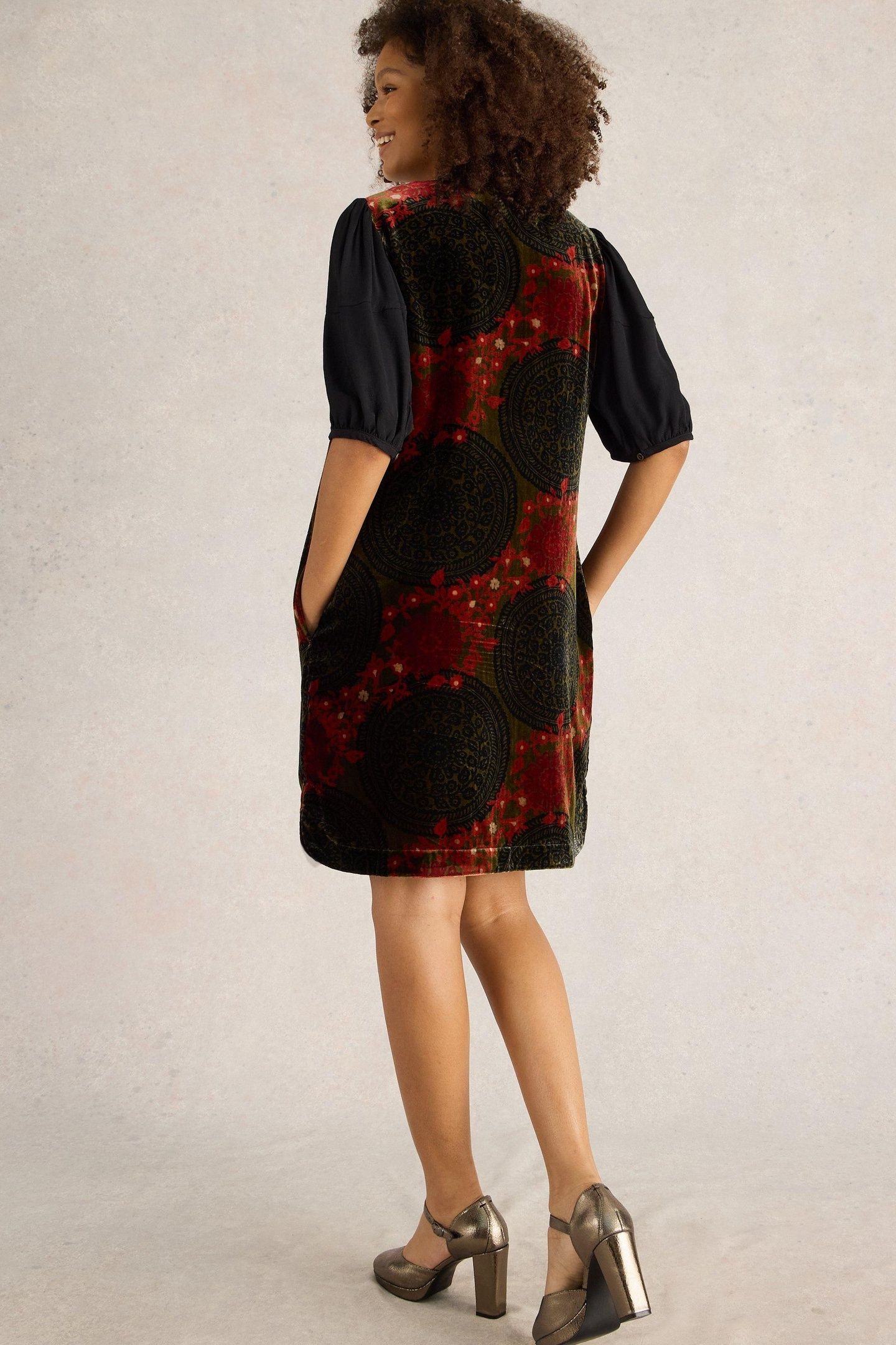 CLEO VELVET MIX DRESS GREEN PRINT 4