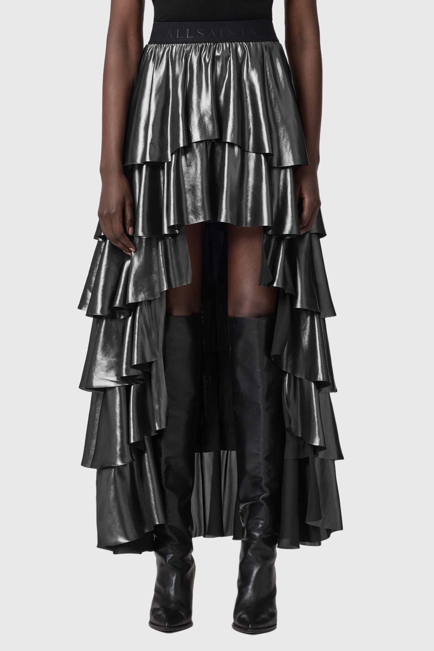 CAVARLY MAXI SKIRT METALLIC SILVER 2
