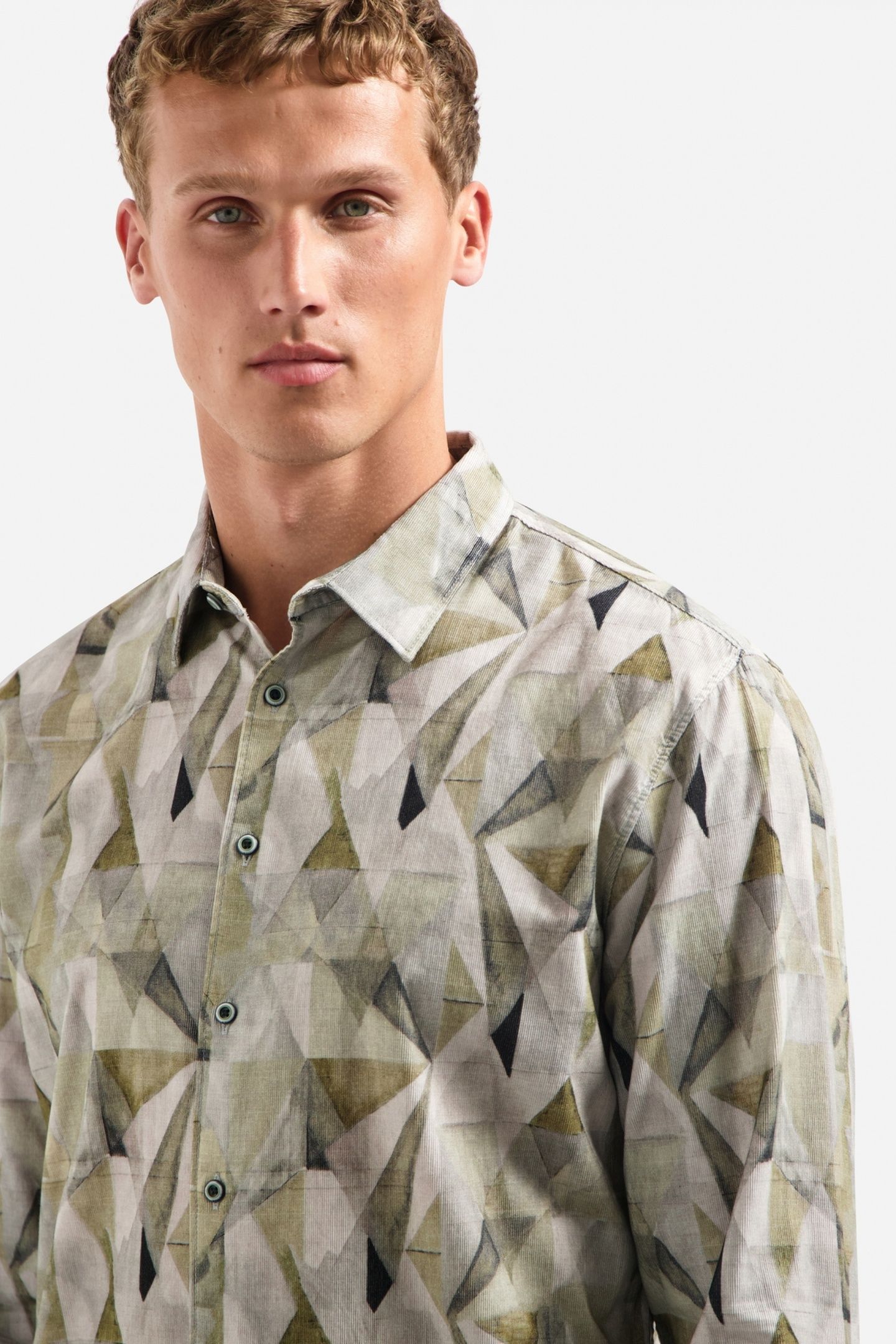 SHIRT ALLOVER PRINTED FINE CORDUROY LIGHT MOSS 7