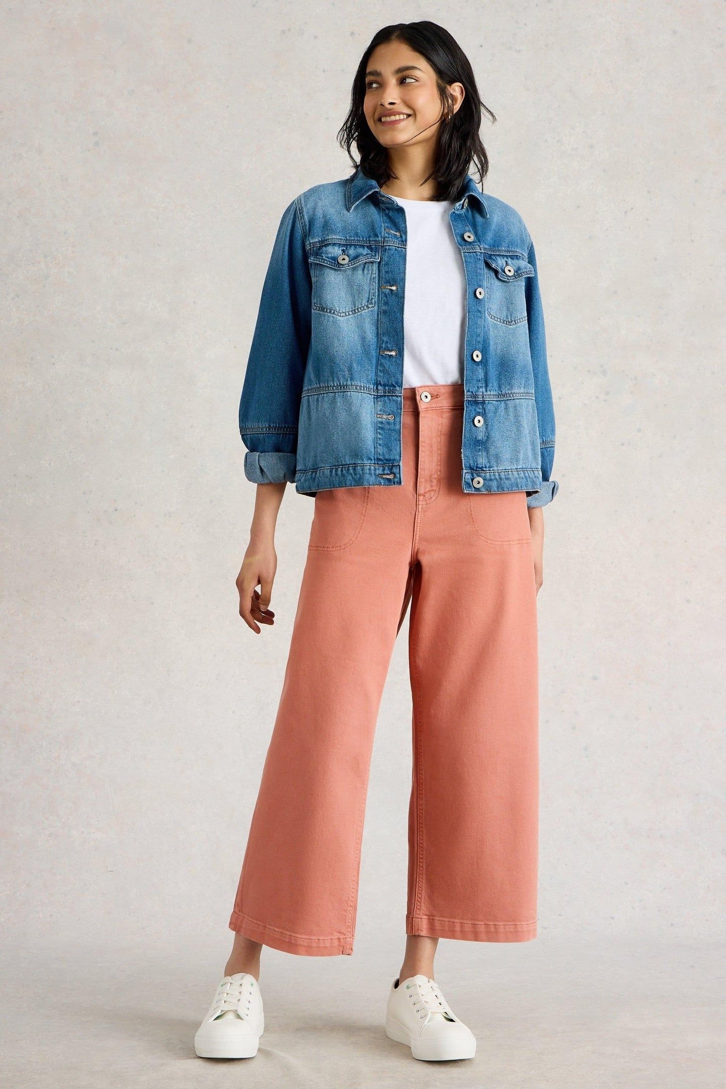 TIA WIDE LEG CROP JEAN MID ORANGE 1