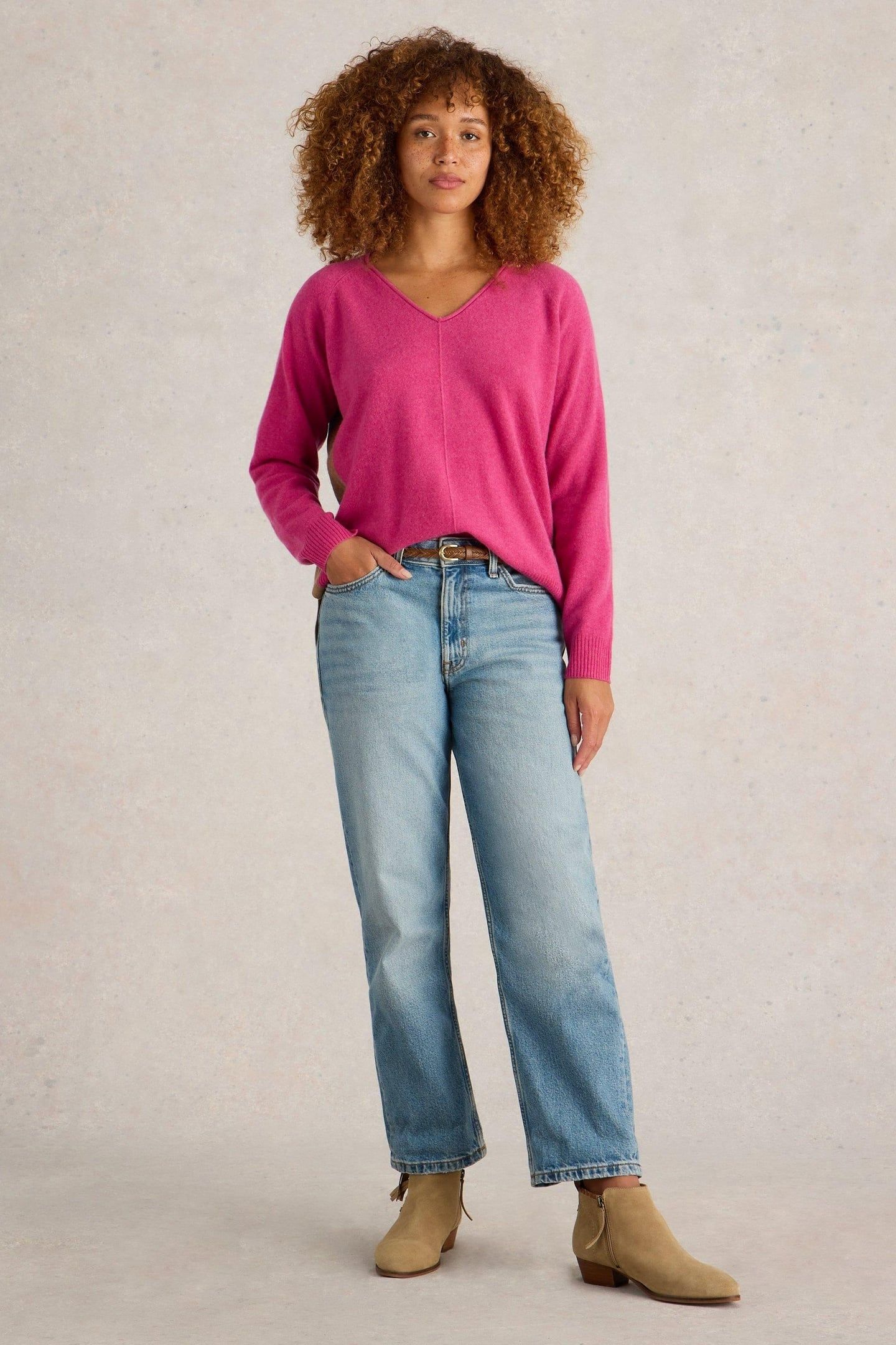 VERITY V NECK CASHMERE JUMPER PINK MULTI 1