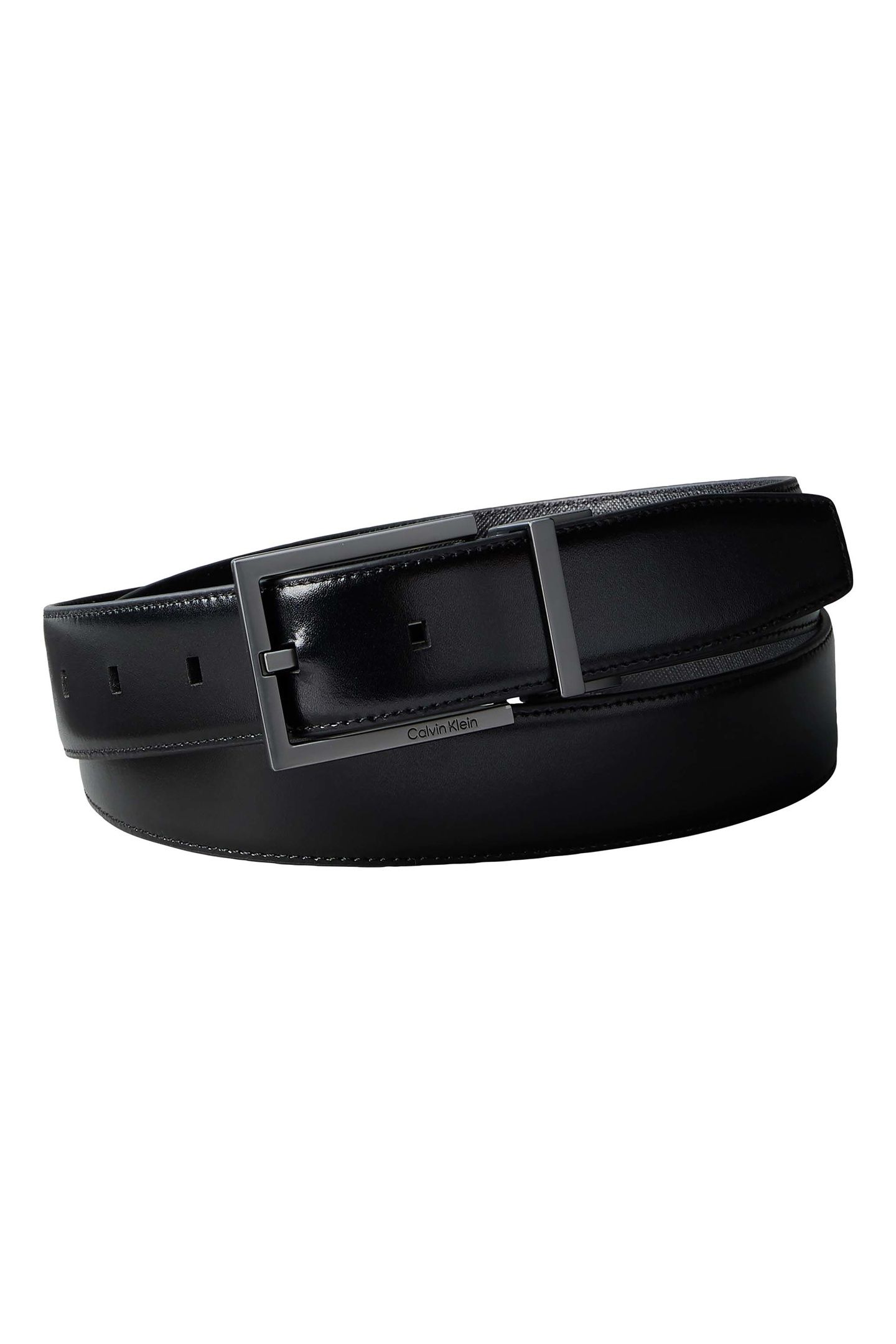 SQUARE BUCKLE SMOOTH BELT BLACK/DARK BROWN/MATTE GUNME 1
