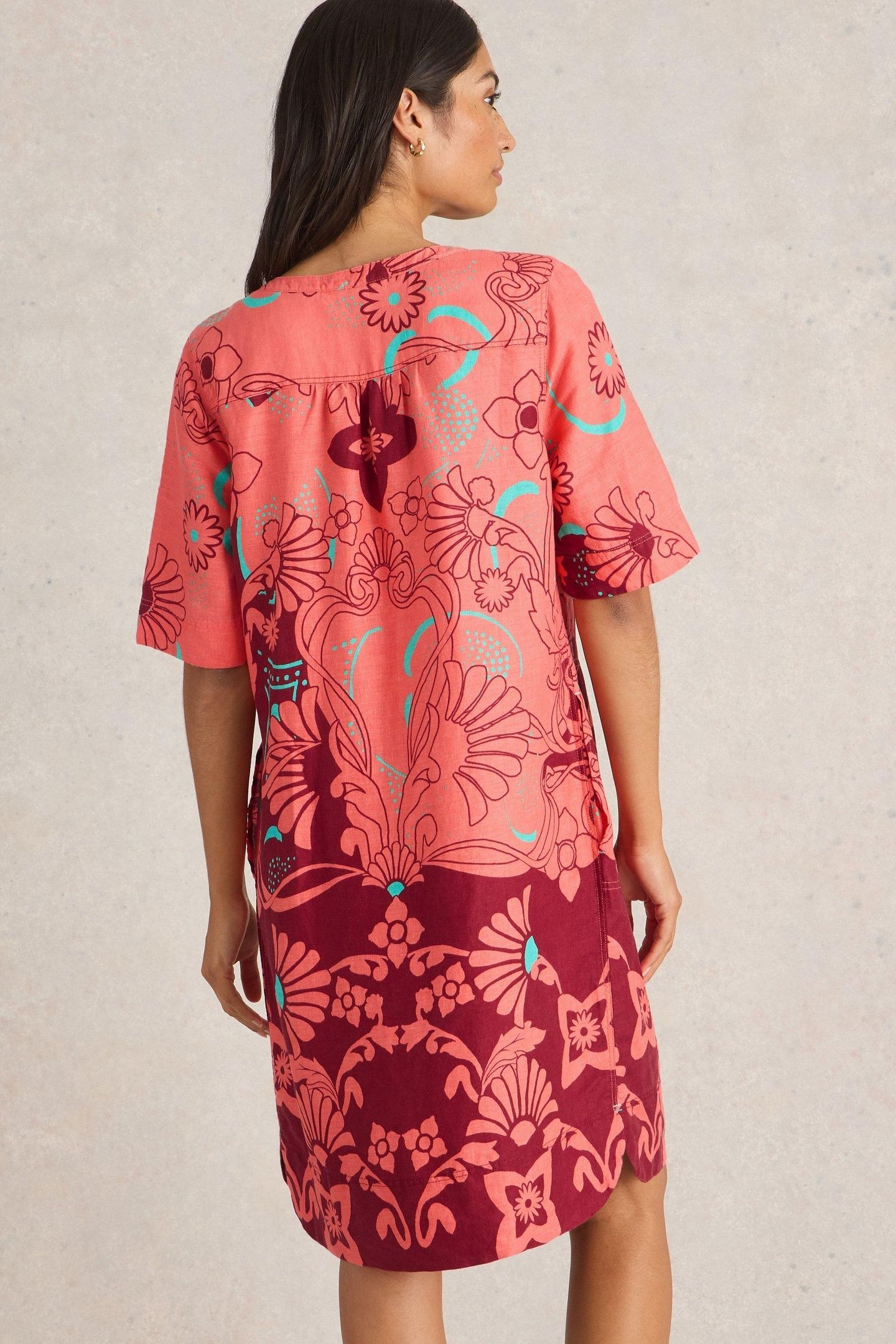 JUNE LINEN DRESS RED MULTI 3