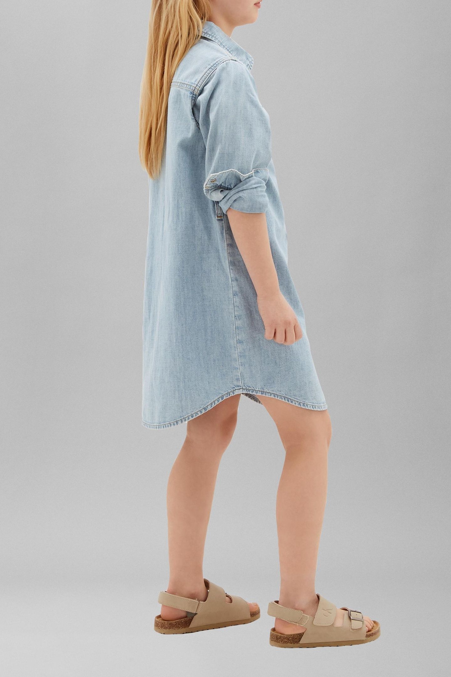 GIRLS DENIM SHIRT DRESS LONG SLEEVE ANDREW WASH 2