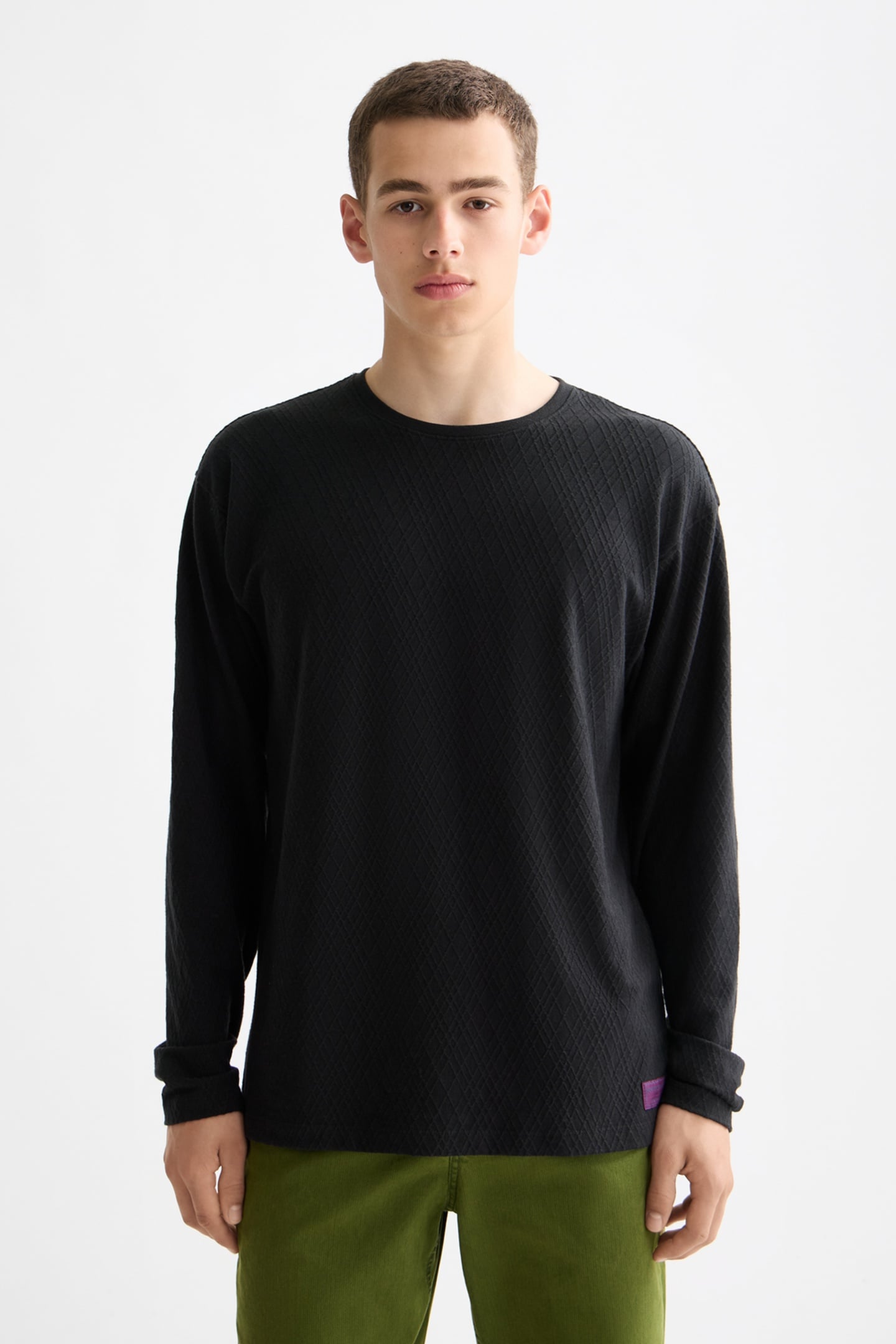 RELAXED FIT JACQUARD KNIT T-SHIRT ANTHRACITE 1