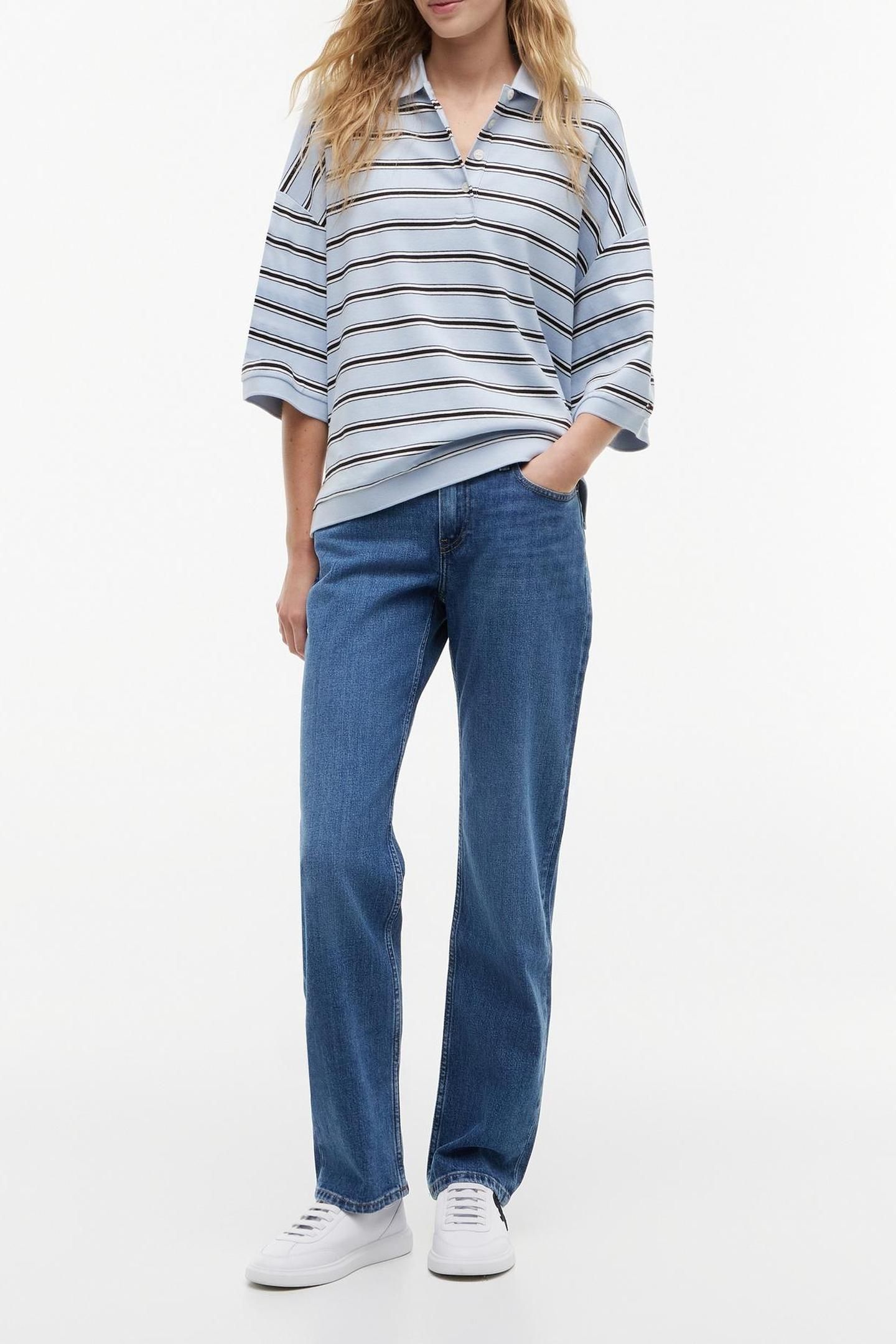 OVERSIZED FIT STRIPE POLO SHIRT MULTI BREEZY BLUE/ECRU/BLACK 3