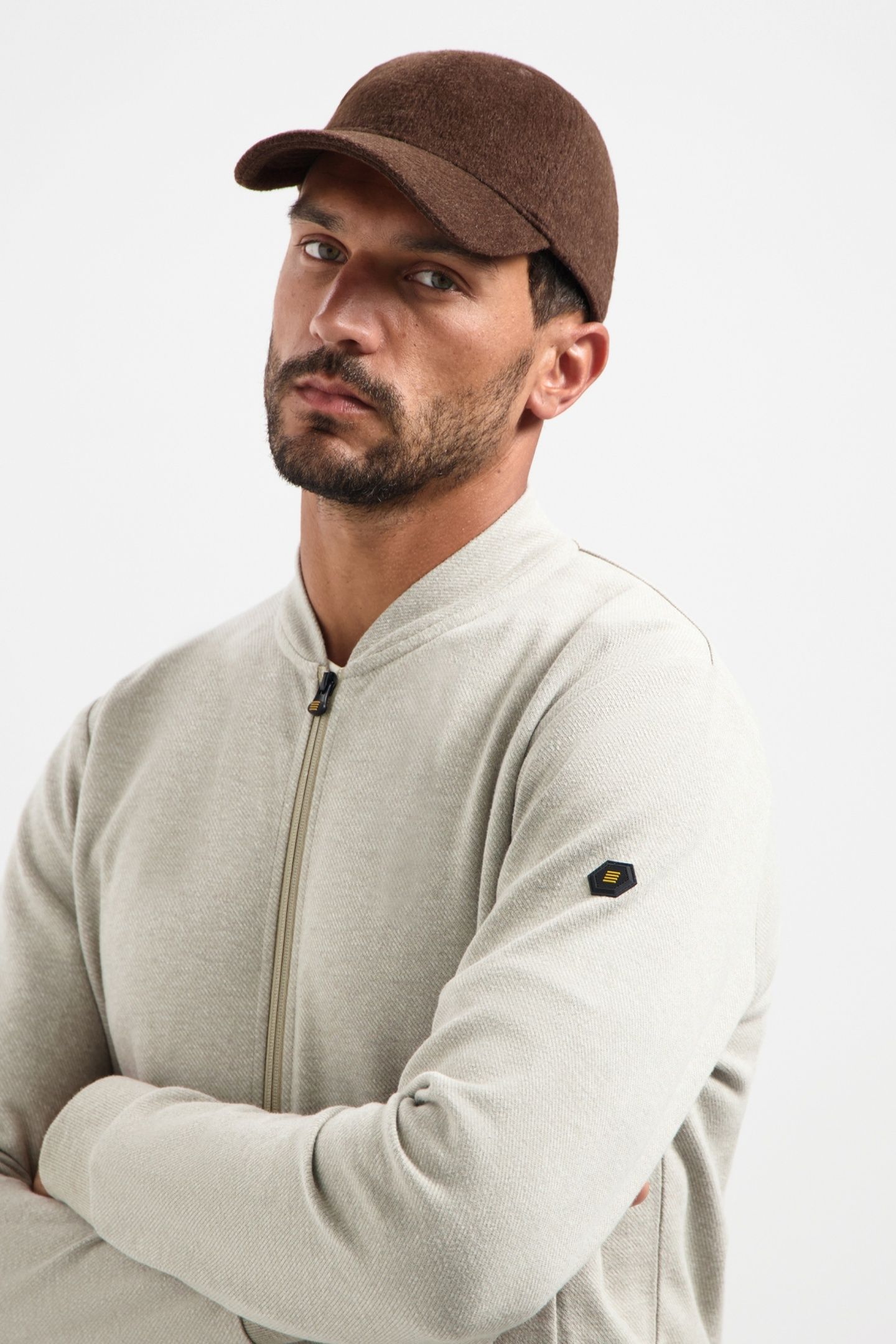 SWEATER FULL ZIP COLLEGE COLLAR TWILL RELIEF SAND 3