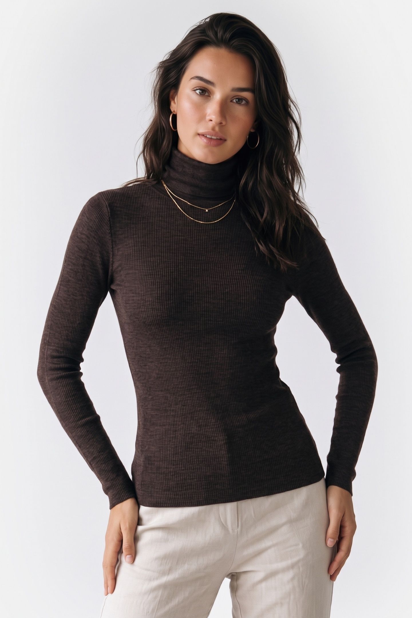 MALENA WOOL RIB TURTLENECK BROWN 1
