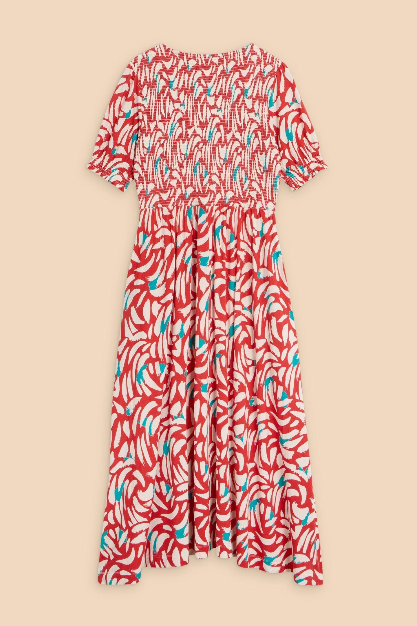 EMILY SHIRRED JERSEY DRESS RED PRINT 6