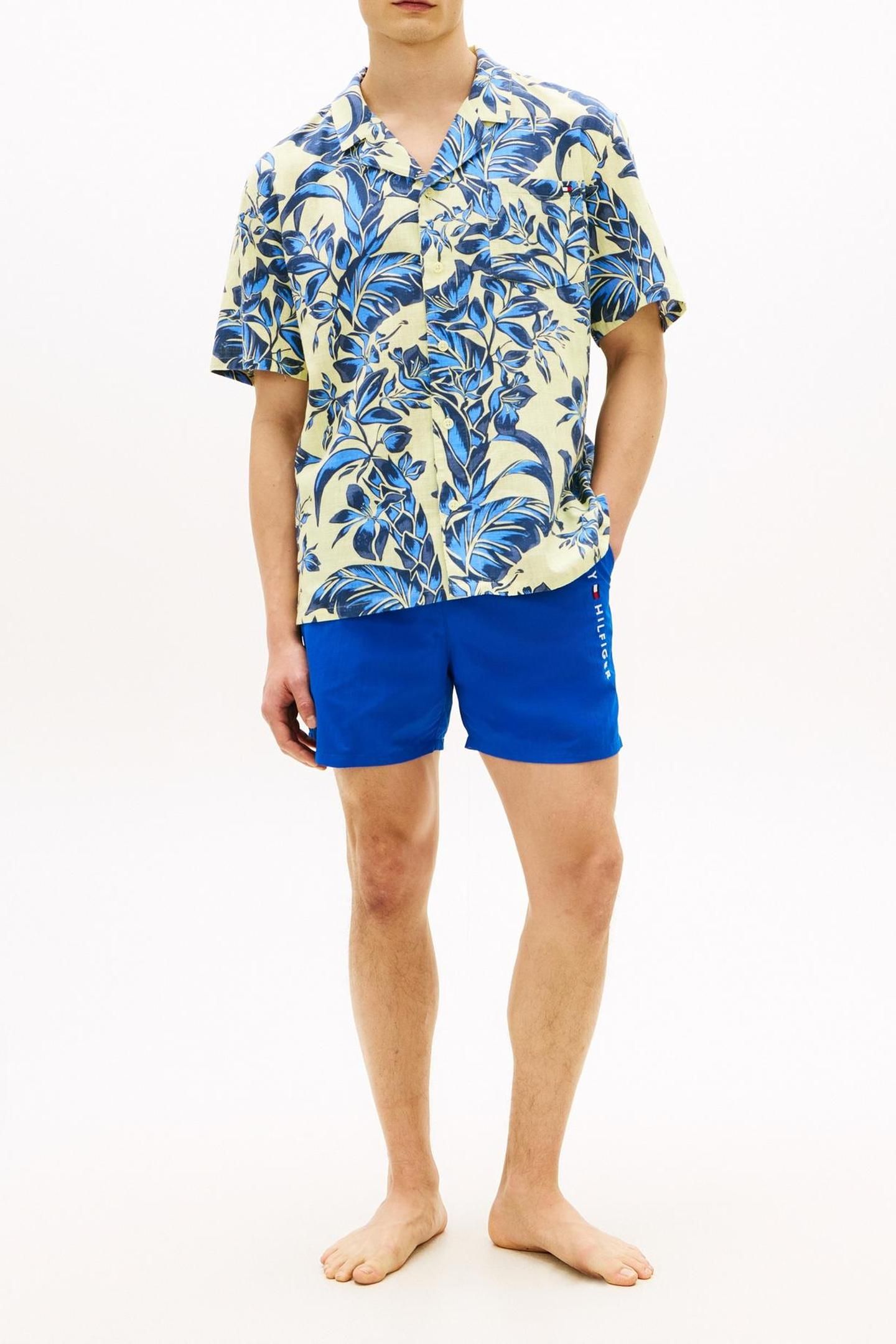 WOVEN BOWLING SHIRT VINTAGE TROPICAL FLORAL YELLOW 1