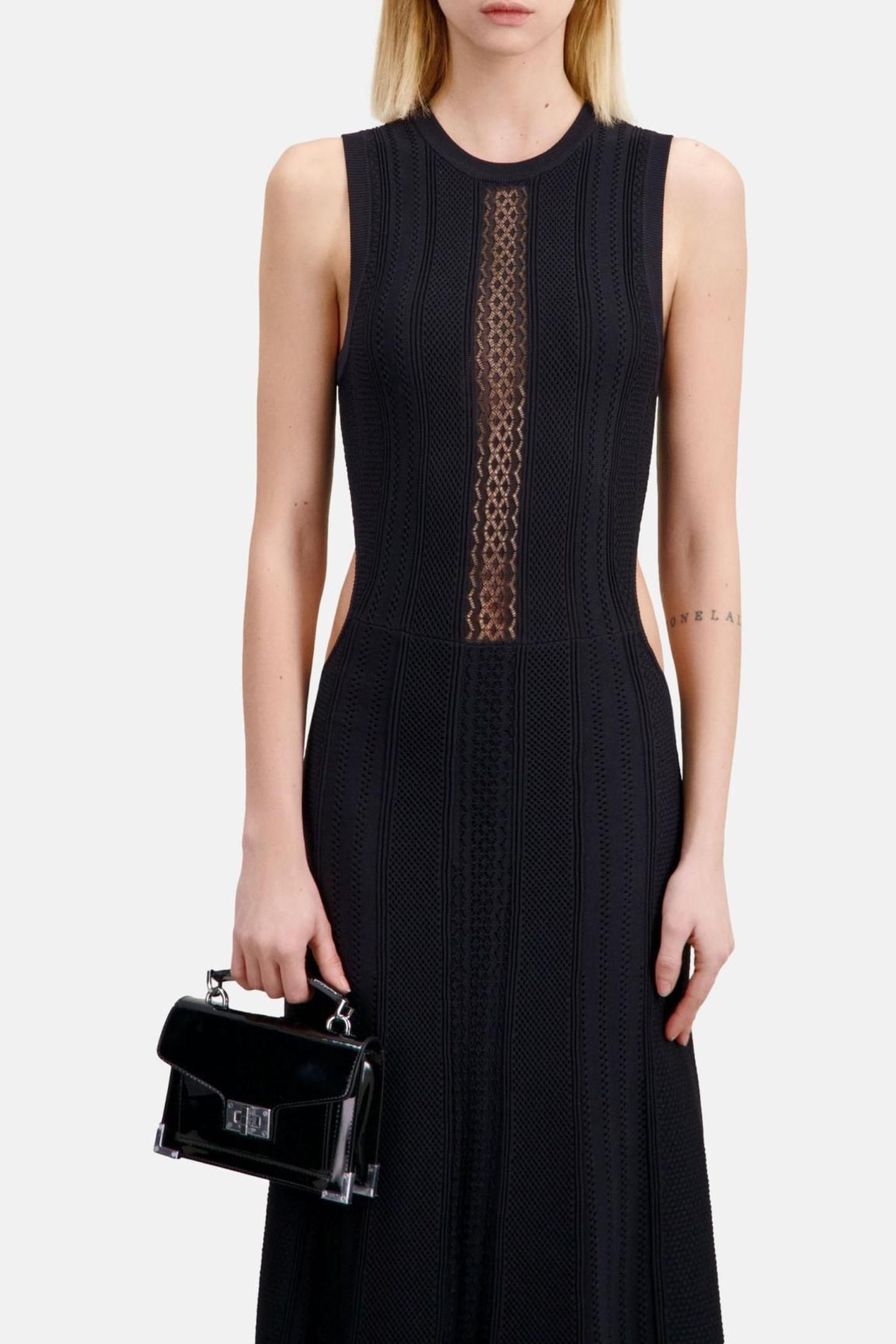 LONG DRESS WITH STITCHING DETAILS AND SIDE OPENINGS BLACK 4