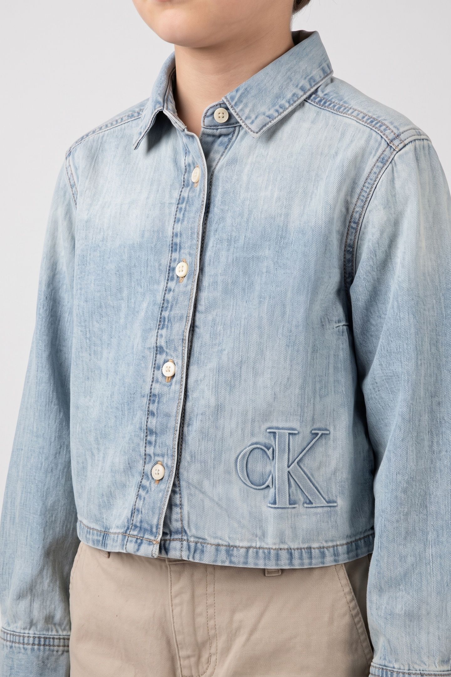 GIRLS CROPPED DENIM LONG SLEEVE JACKET ANDREW WASH 1