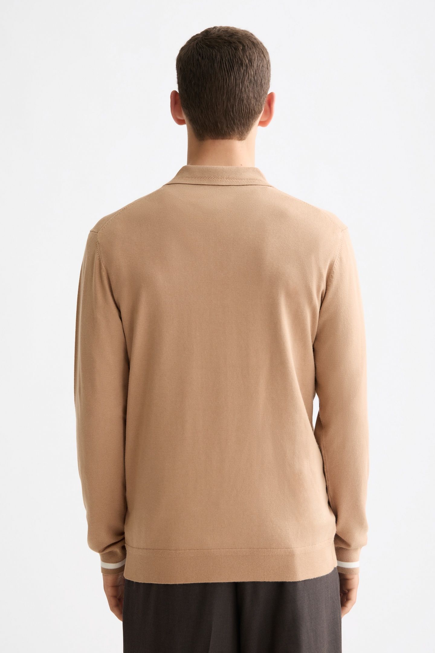 ECOVERO BLEND KNITTED LONG SLEEVE POLO TANNIN 3