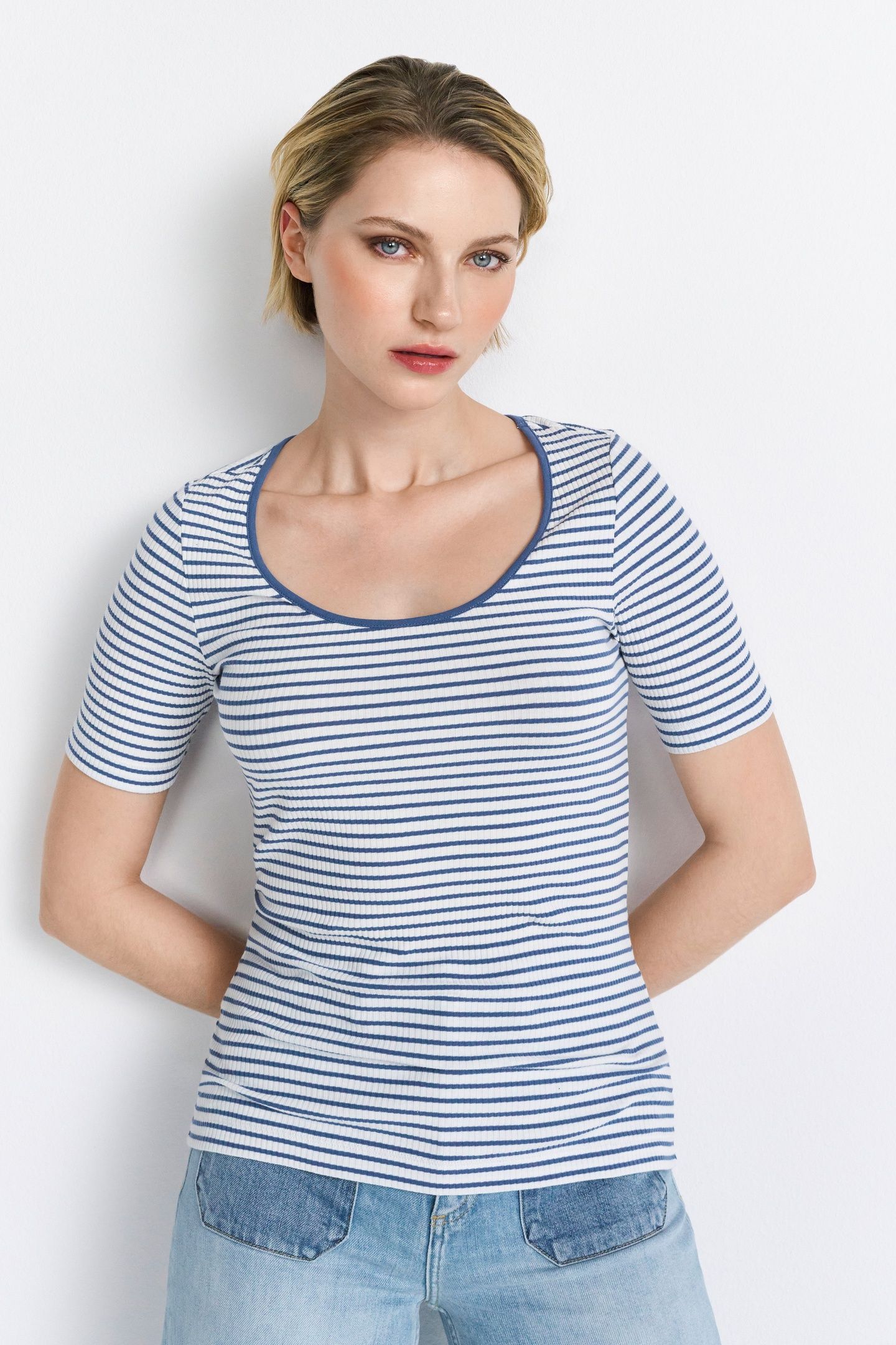 ORGANIC RIB SHIRT STRIPED VINTAGE BLUE 3