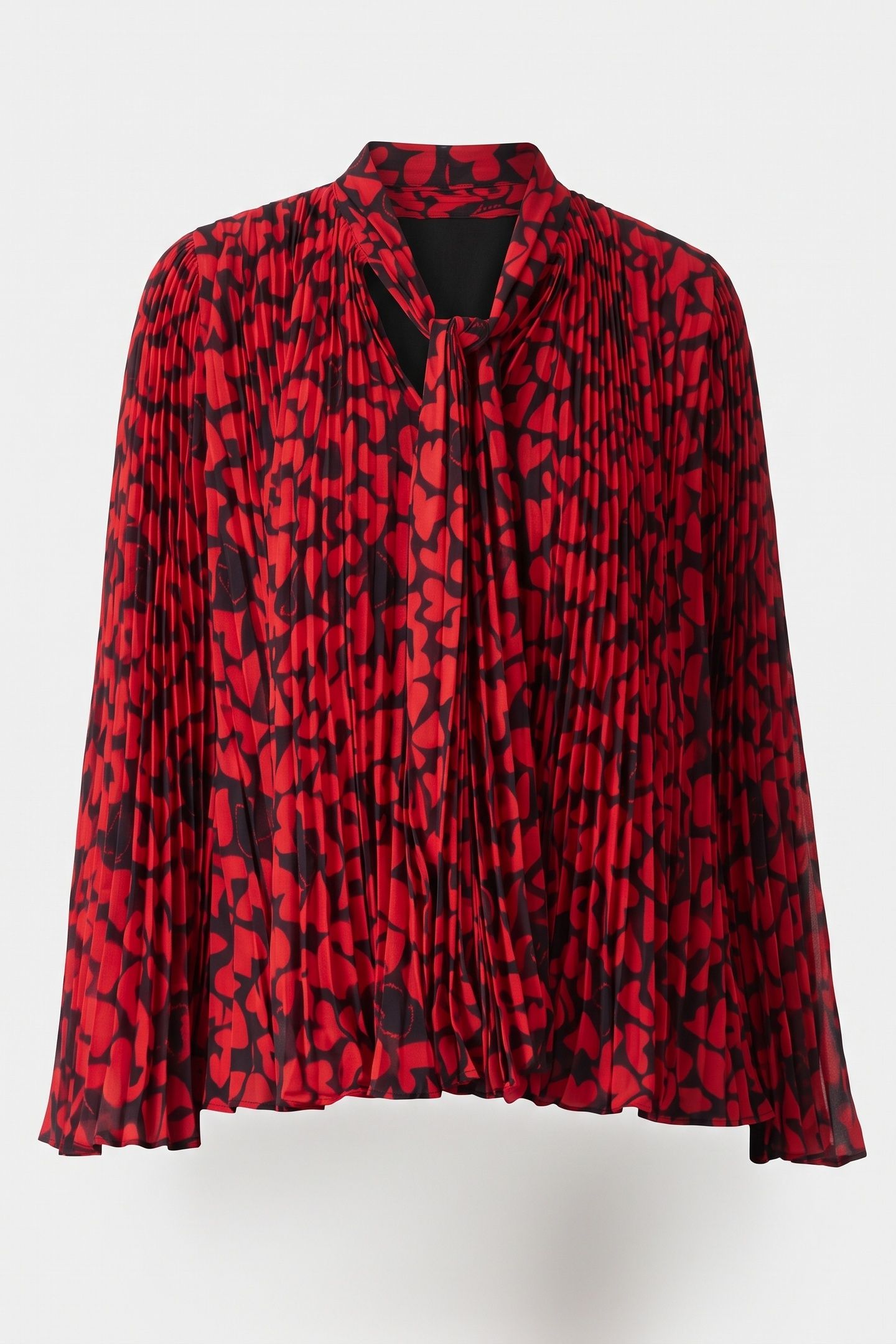 PLEATED LONG-SLEEVED TOP BLACK - RED 4