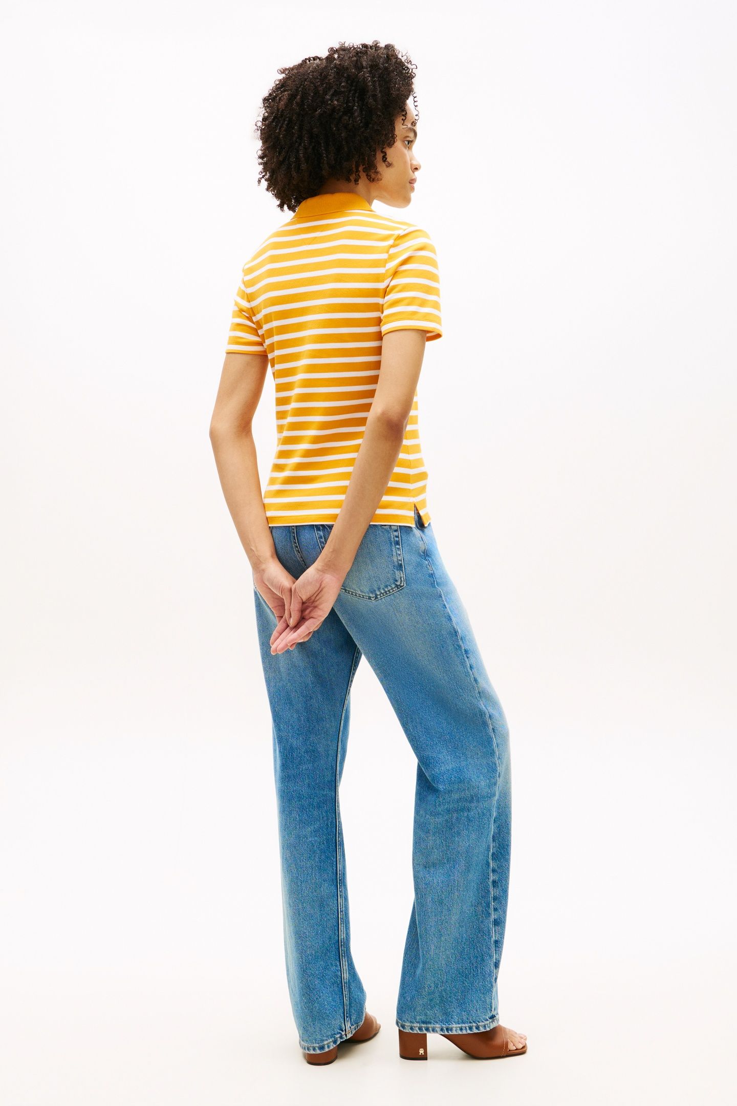 1985 SLIM PIQUE POLO BRETON STRIPE ORANGE FLASH/ECRU 3