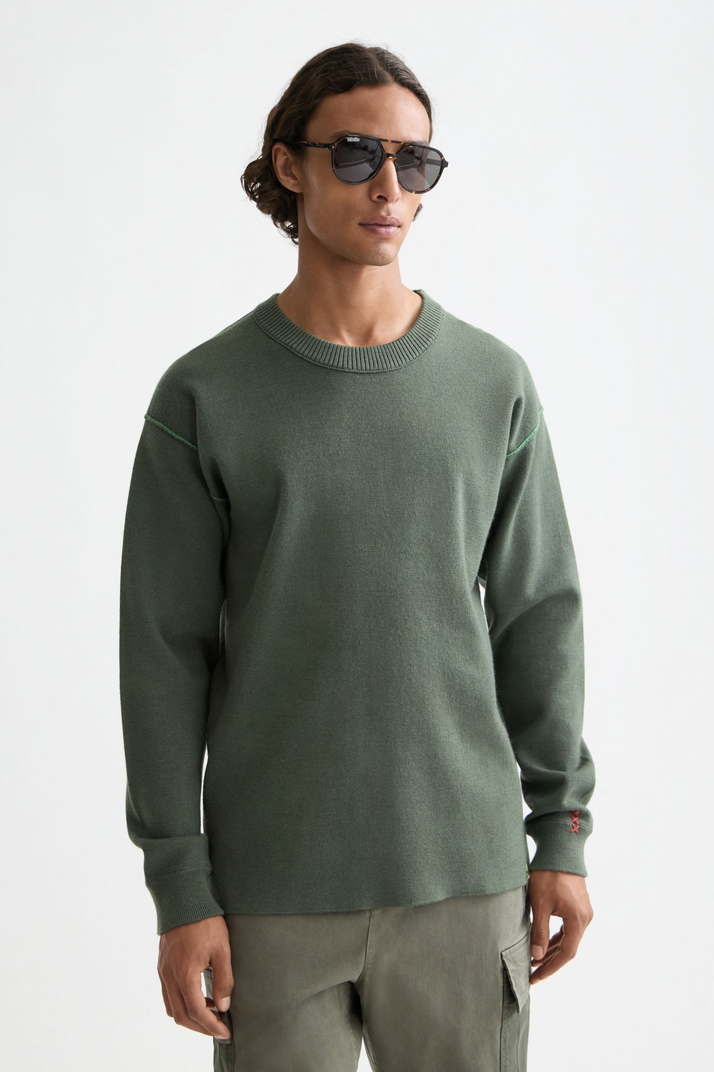 MERINO DOUBLE FACE DROPPED SHOULDER CREWNECK THYME 1