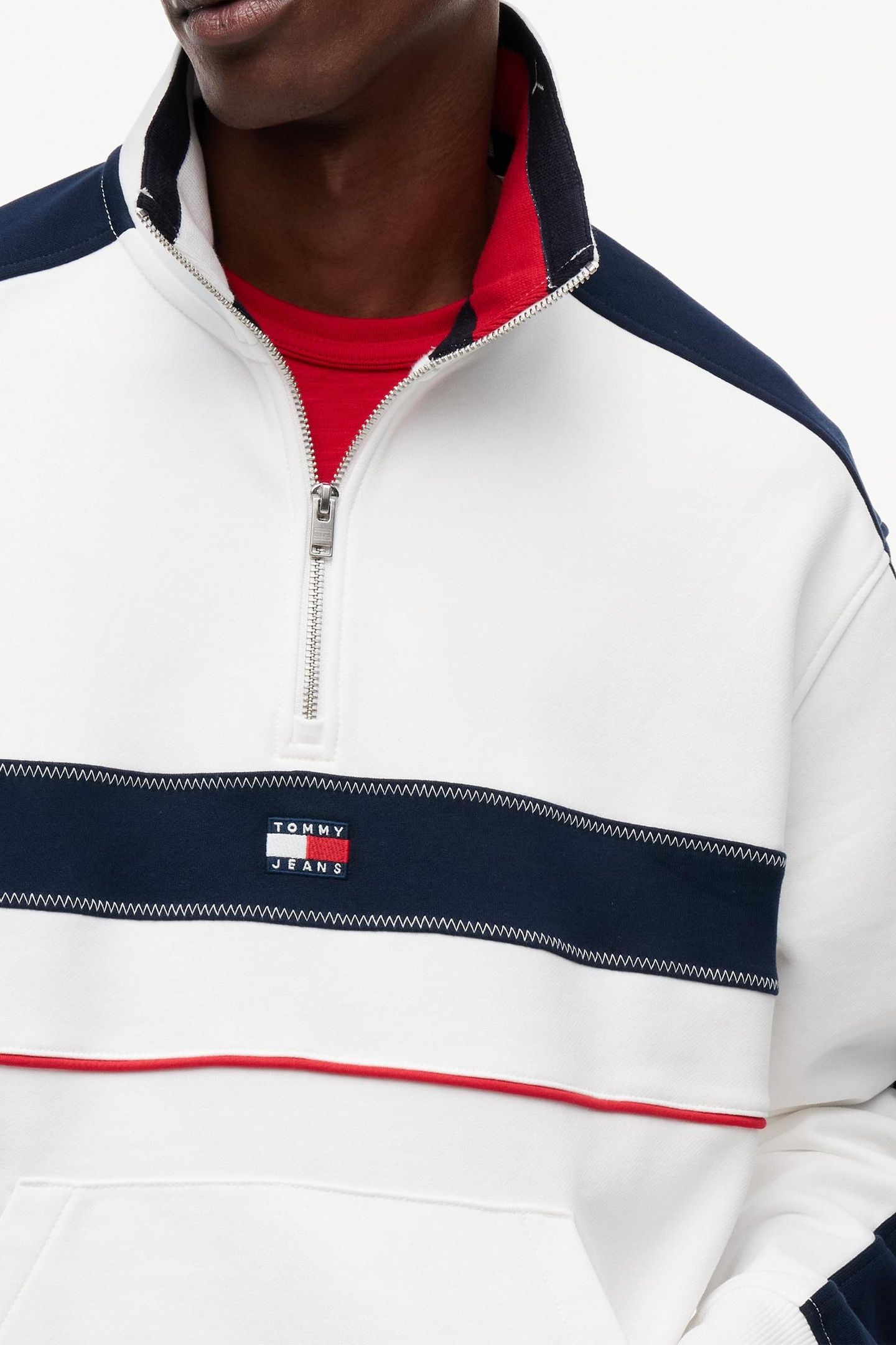 RELAXED COLORBLOCK QUARTER ZIP ECRU 5