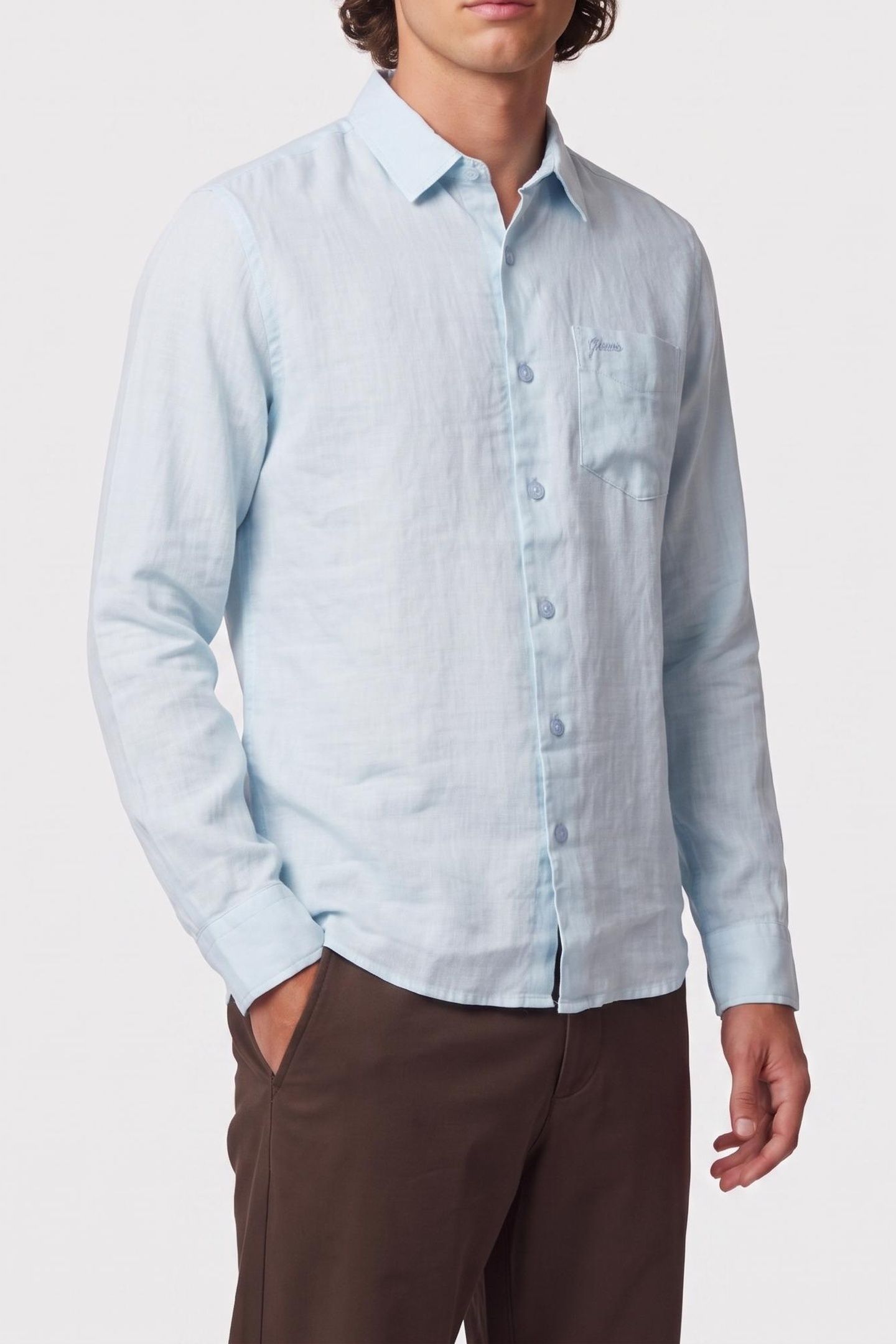 GUESS ECO LS NAPA LINEN SHIRT AZURE LAGUNA MULTI 1