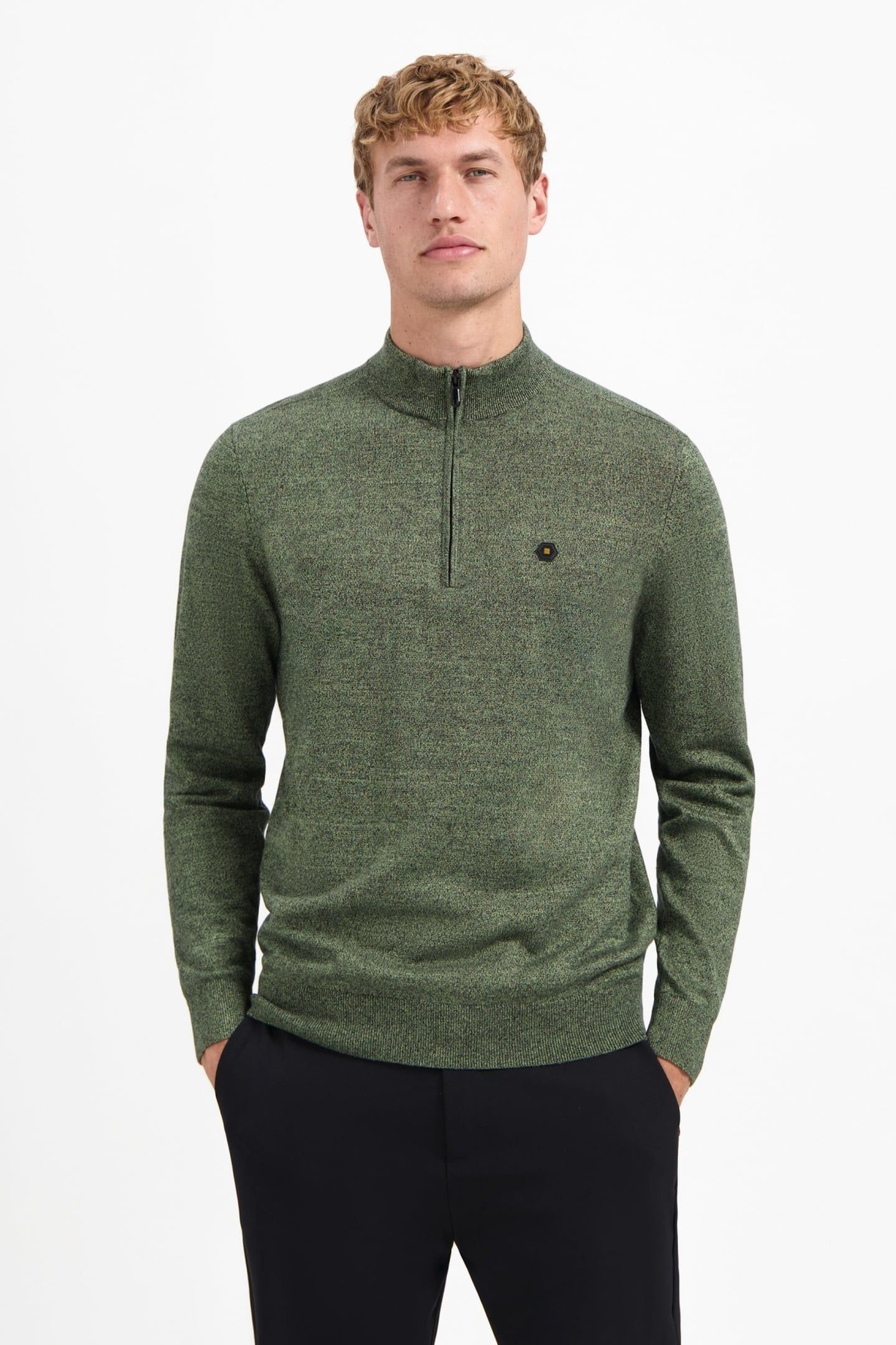 PULLOVER HALF ZIP 2 COLOURED MELANGE LIGHT MOSS 1