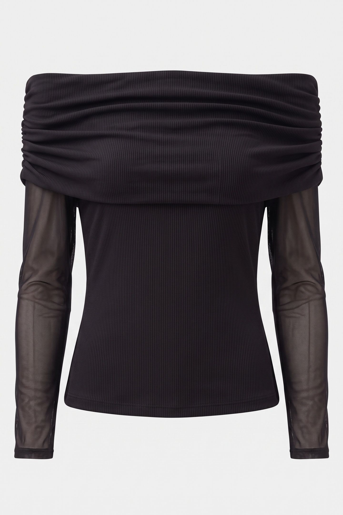 STRETCH BOAT NECK LONG SLEEVE MESH TOP BLACK 3
