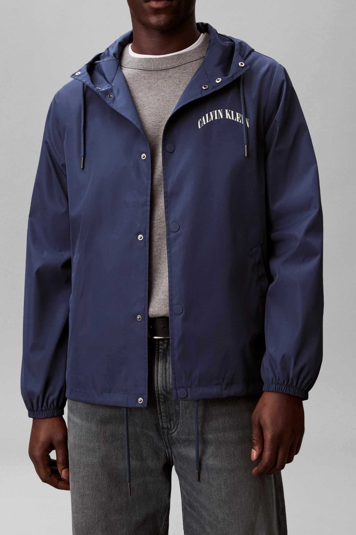 LONG SLEEVE GRAPHIC PRINT COACH JACKET DARK DENIM 1