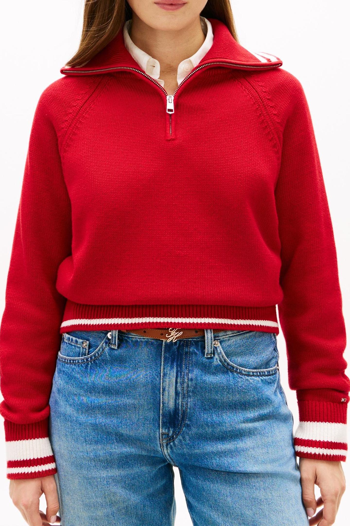 VARSITY RELAXED 1/2 ZIP MEDIUM RED 5