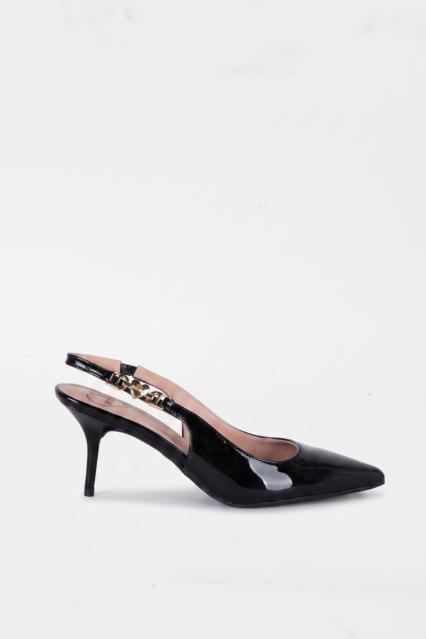 LOVE CHAIN STRAP PATENT LEATHER SLINGBACKS BLACK 1