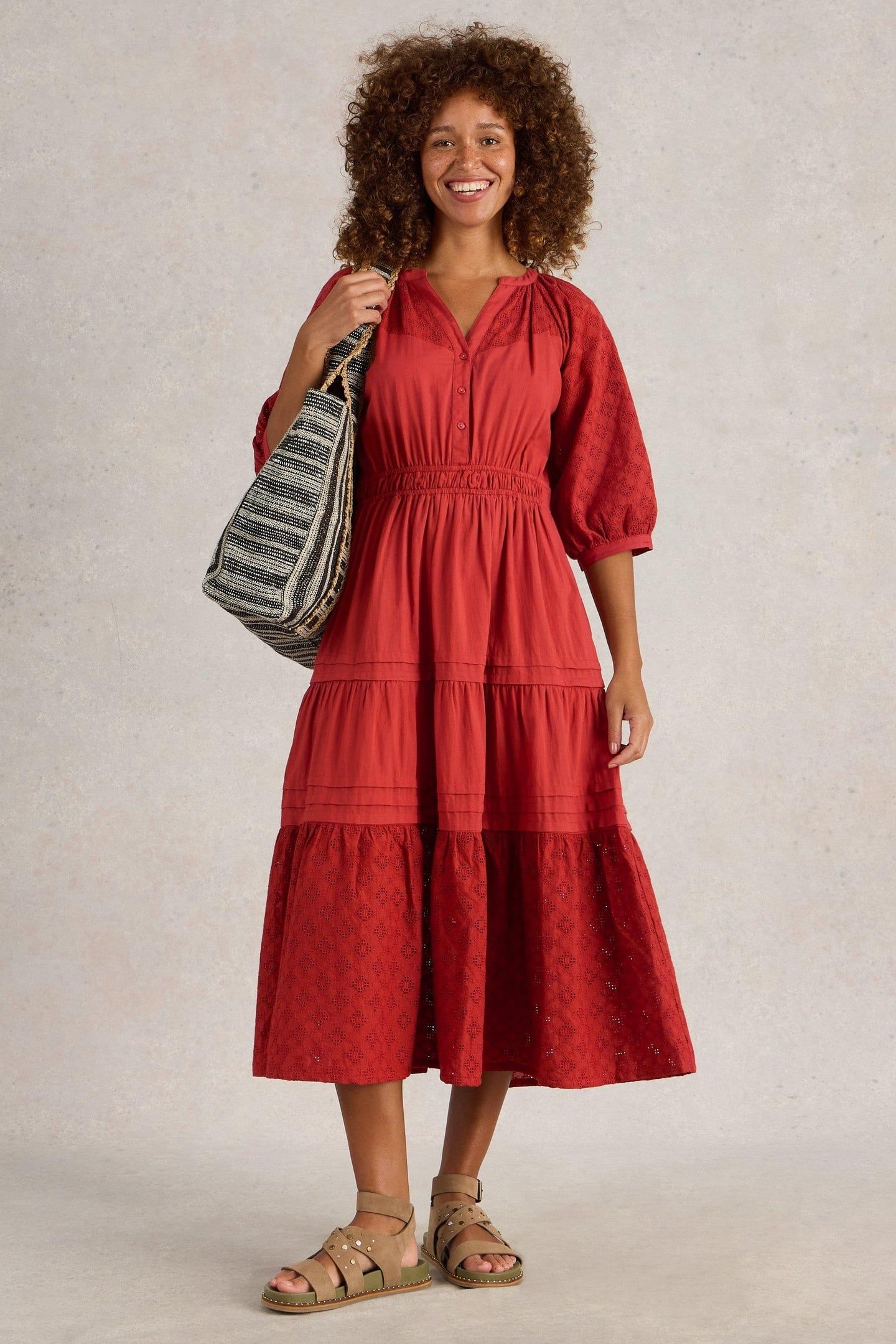 WILLOW BRODERIE DRESS DARK RED 1
