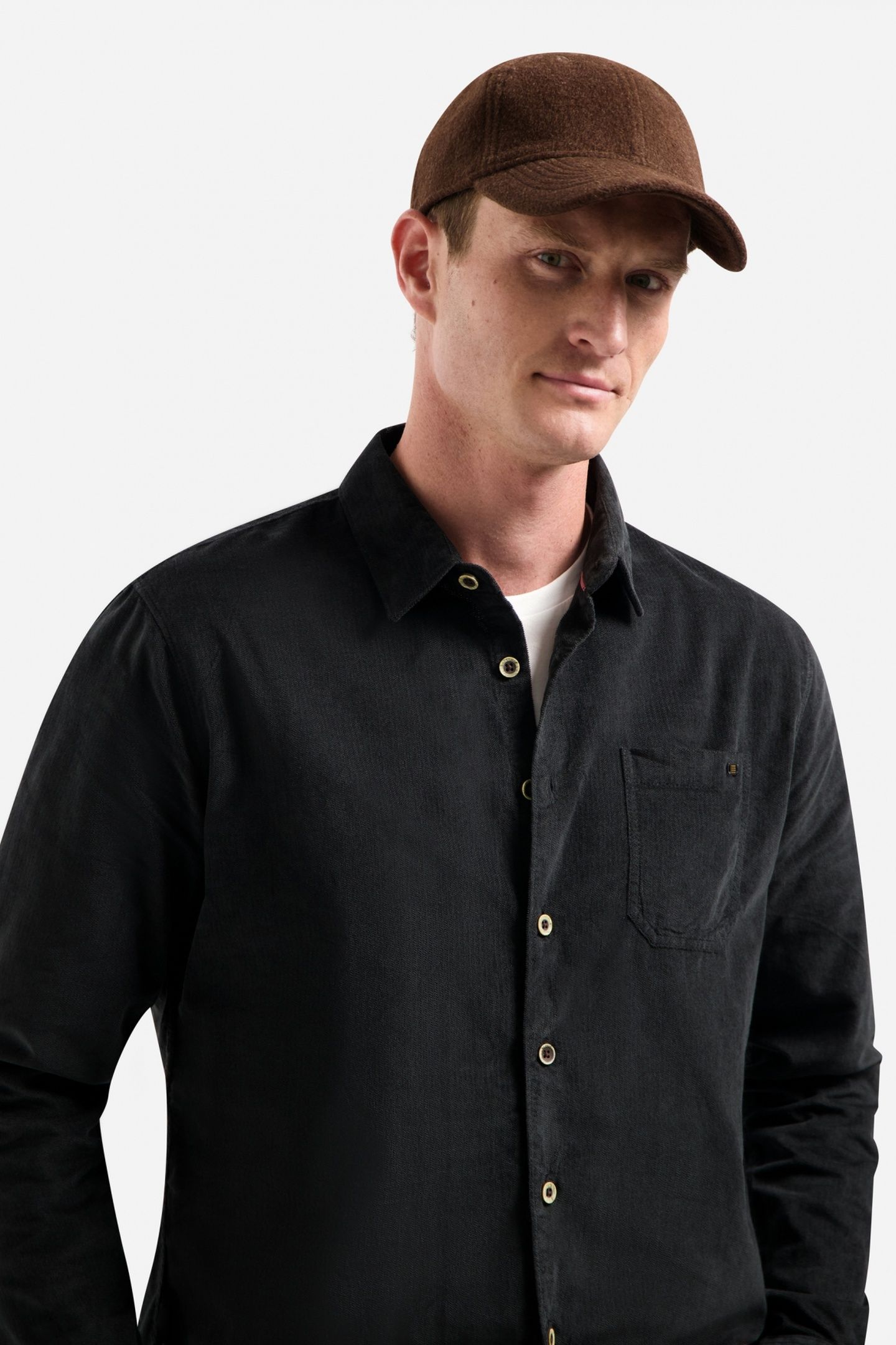 SHIRT SOLID FINE HERRINGBONE BLACK 2