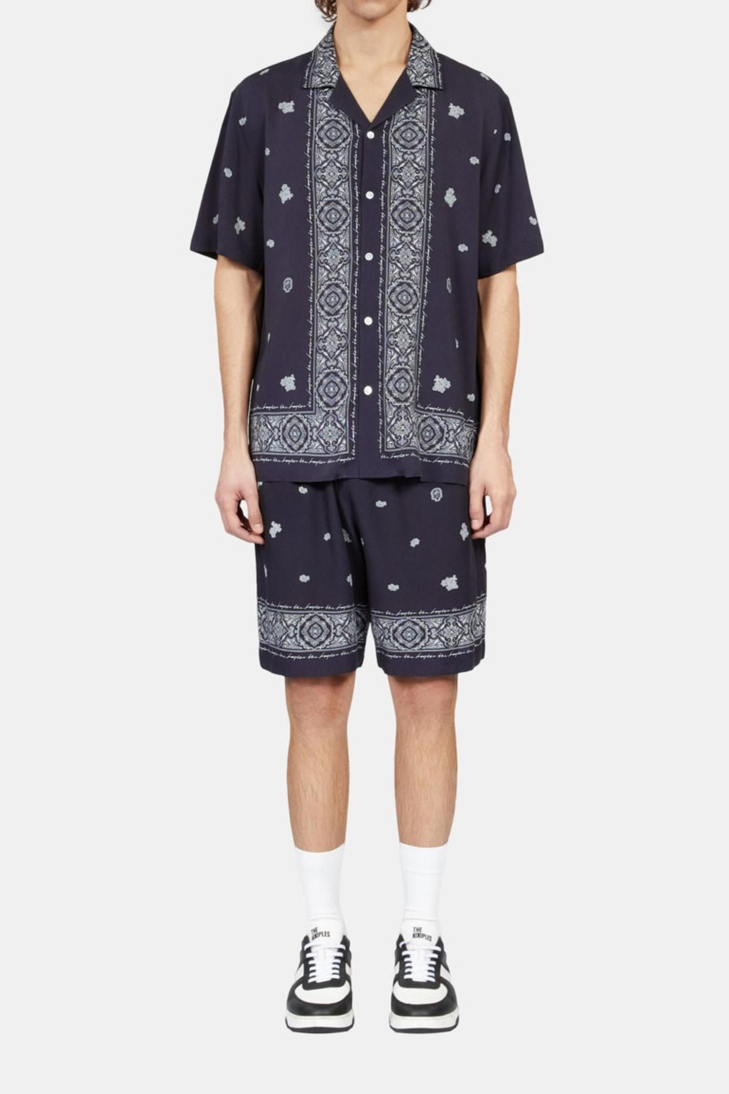 SHORT-SLEEVED SHIRT WITH SHARK NECK NAVY/WHITE 1