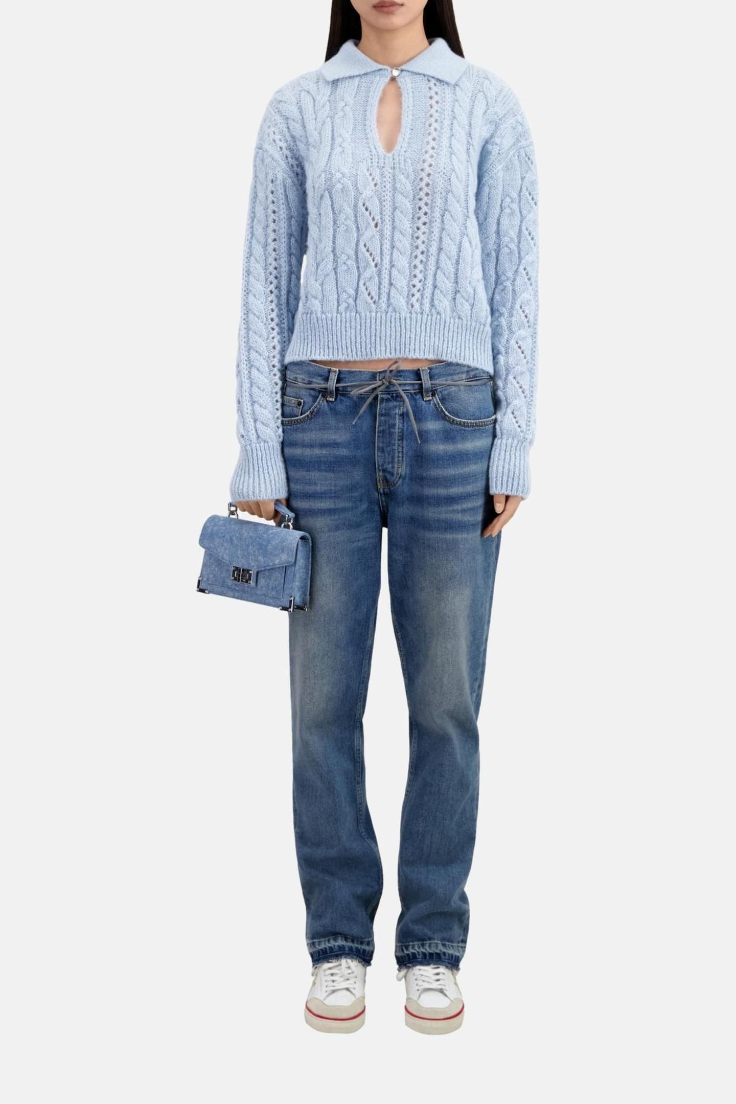 CABLE-STRANDED PACKED NECK SWEATER BLUE 3