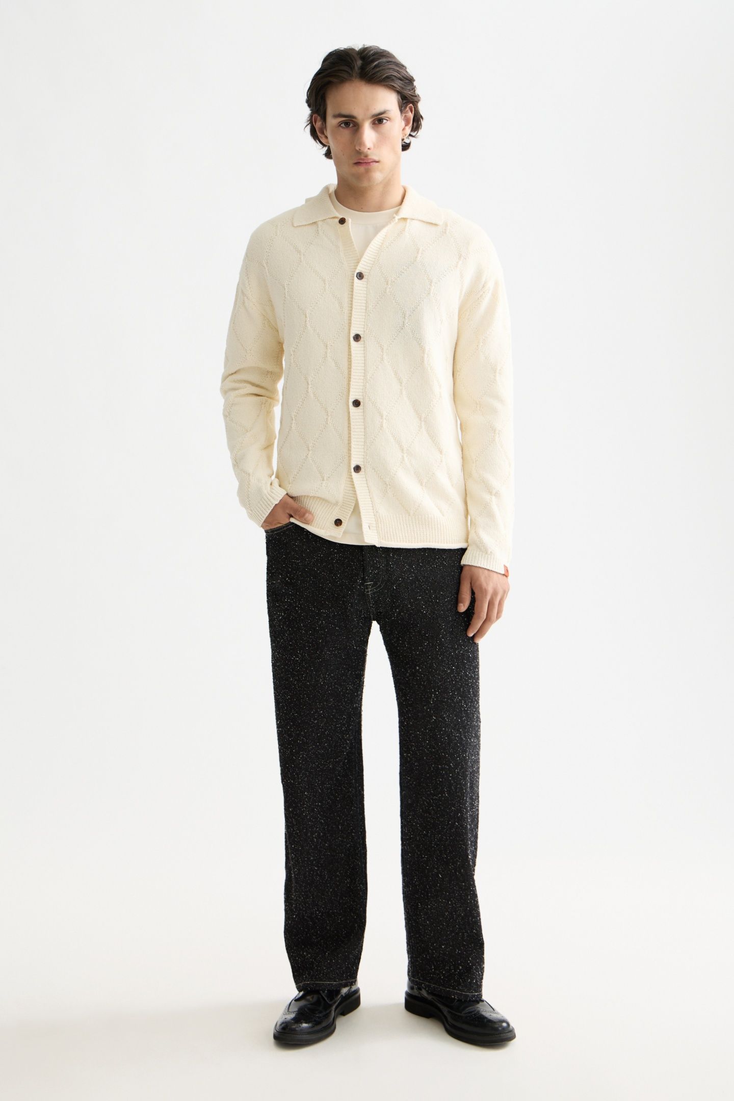 OPEN WORK LONG SLEEVE SHIRT EGGNOG 1