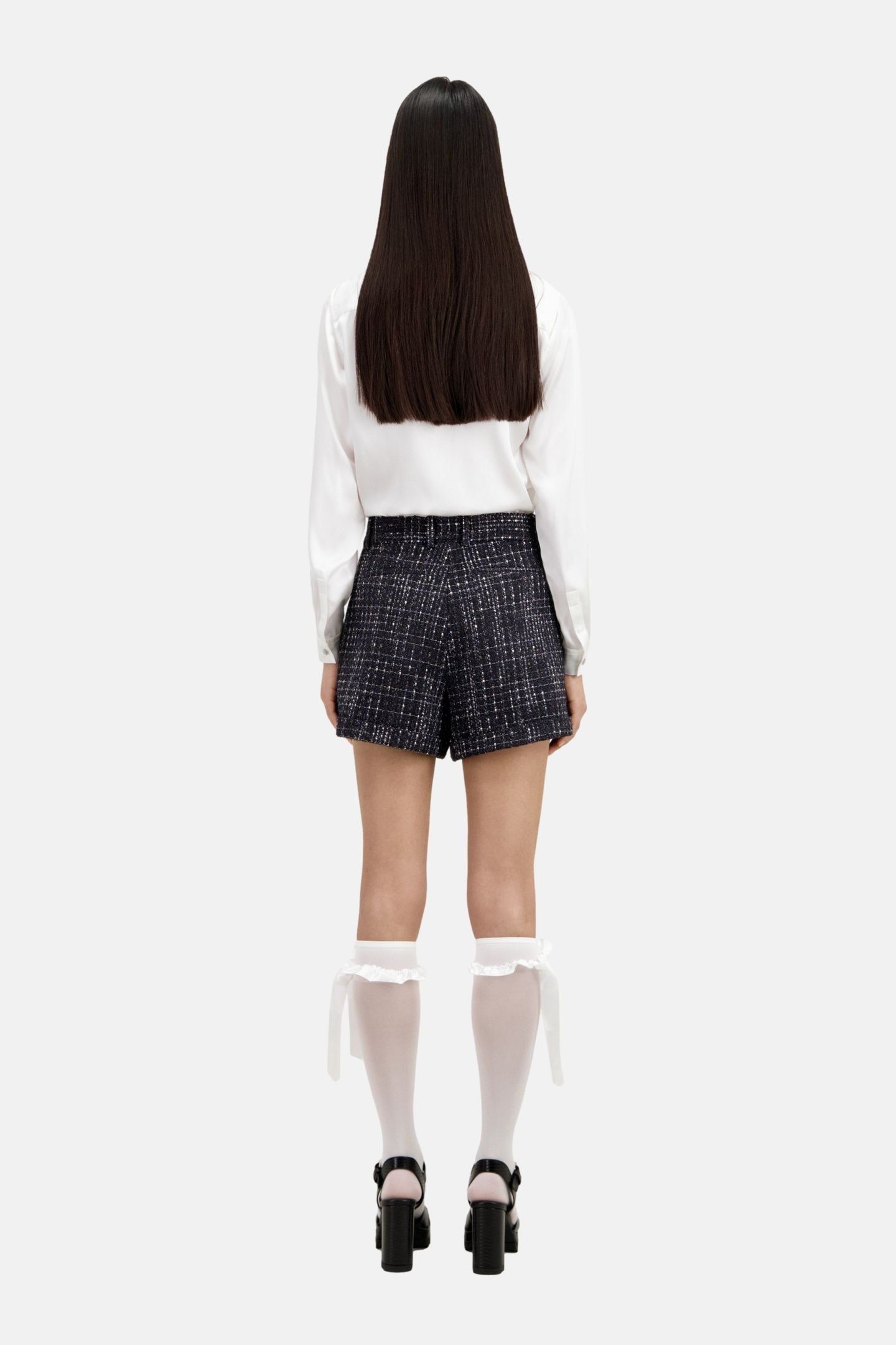 HIGH-WAISTED TWEED SHORTS BLACK WHITE 3