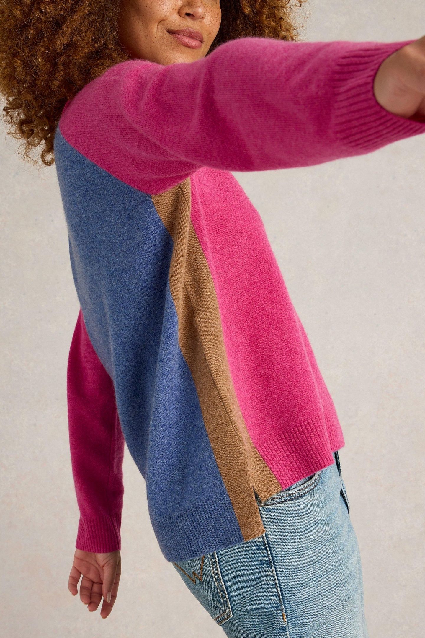 VERITY V NECK CASHMERE JUMPER PINK MULTI 7