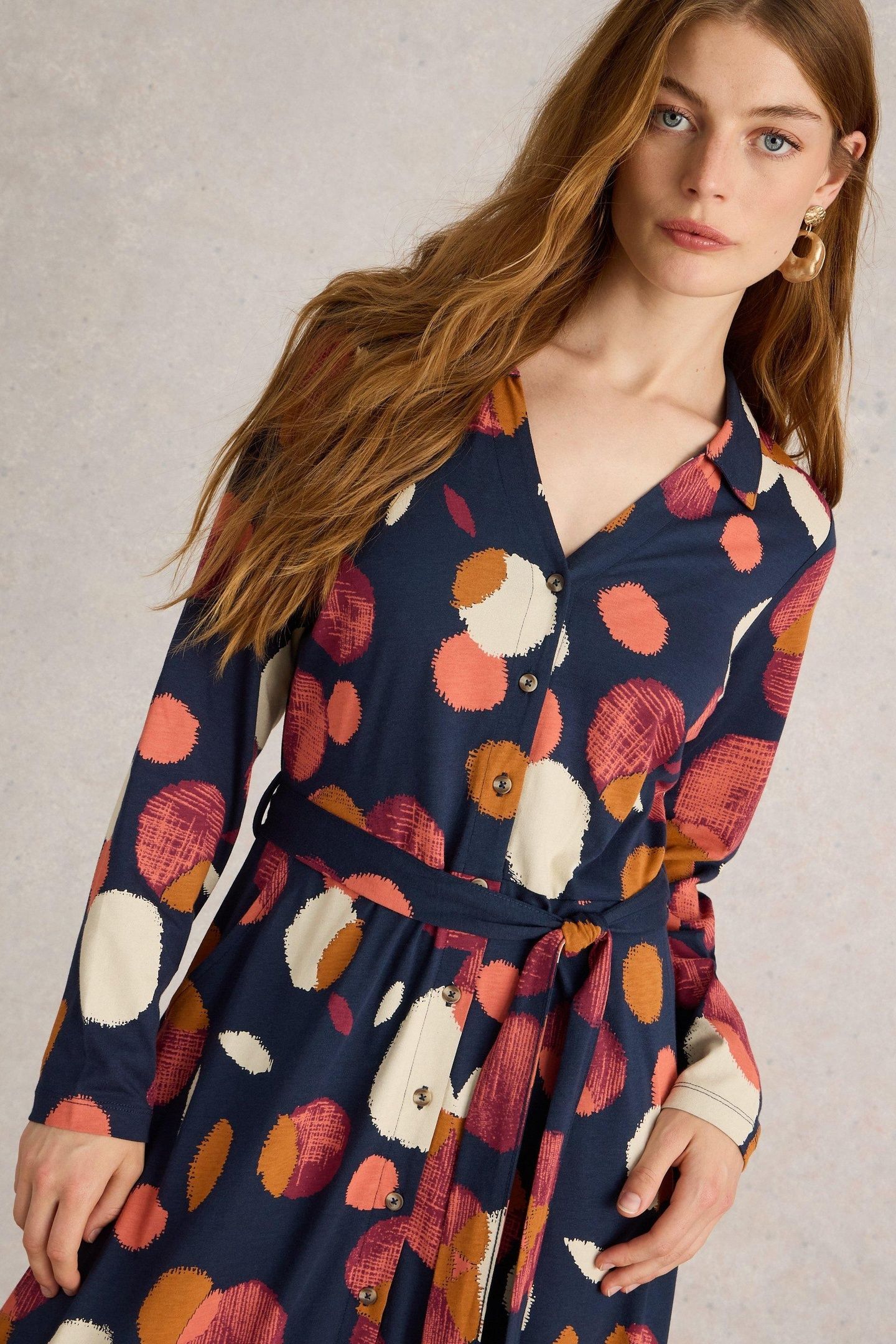 CORA JERSEY SHIRT DRESS NAVY PRINT 2