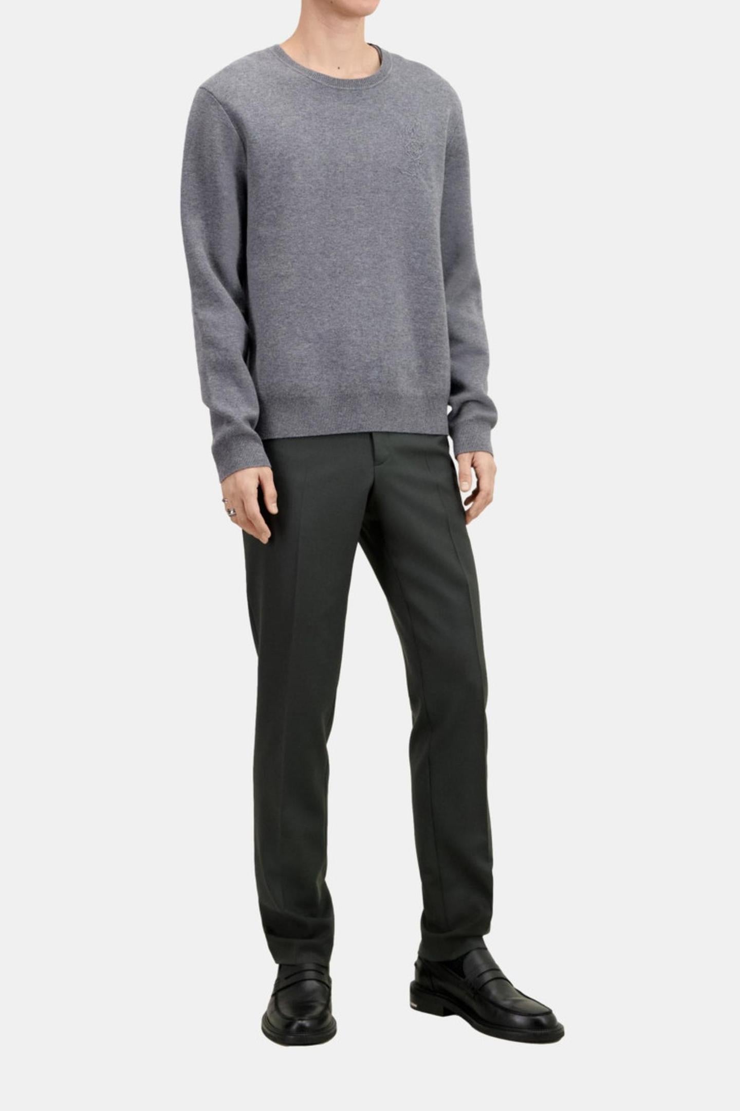 ROUND NECK SWEATER WITH CHEST EMBROIDERY MELANGE GREY 3