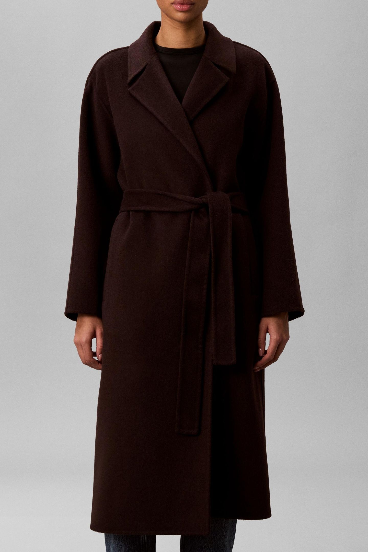 CLASSIC DOUBLE-FACE WOOL WRAP COAT DARK BROWN 1