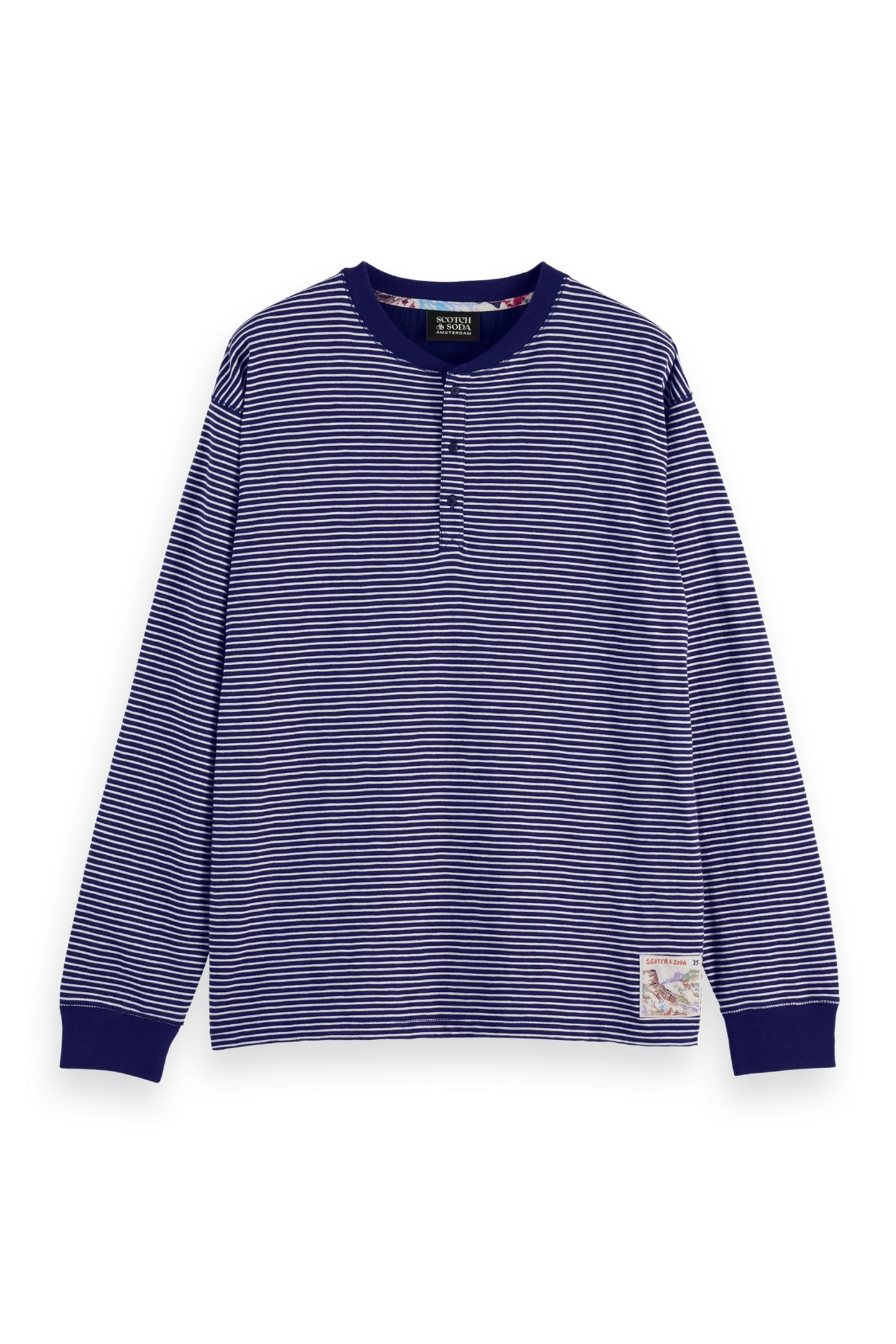 RELAXED FIT STRIPED HENLEY NAVY/WHITE STRIPE 2