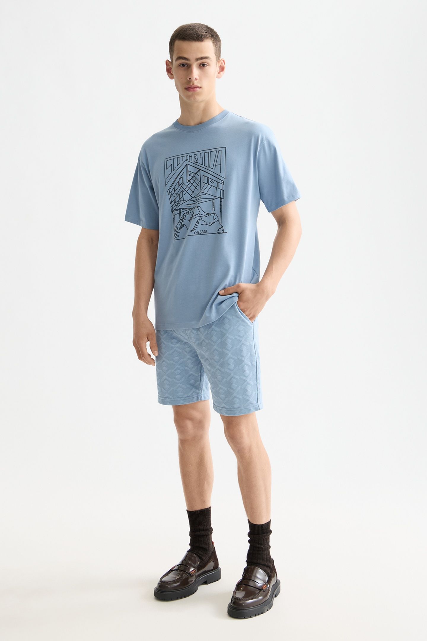 RELAXED FIT SCOTCH & SODA LOGO T-SHIRT FADED DENIM 2