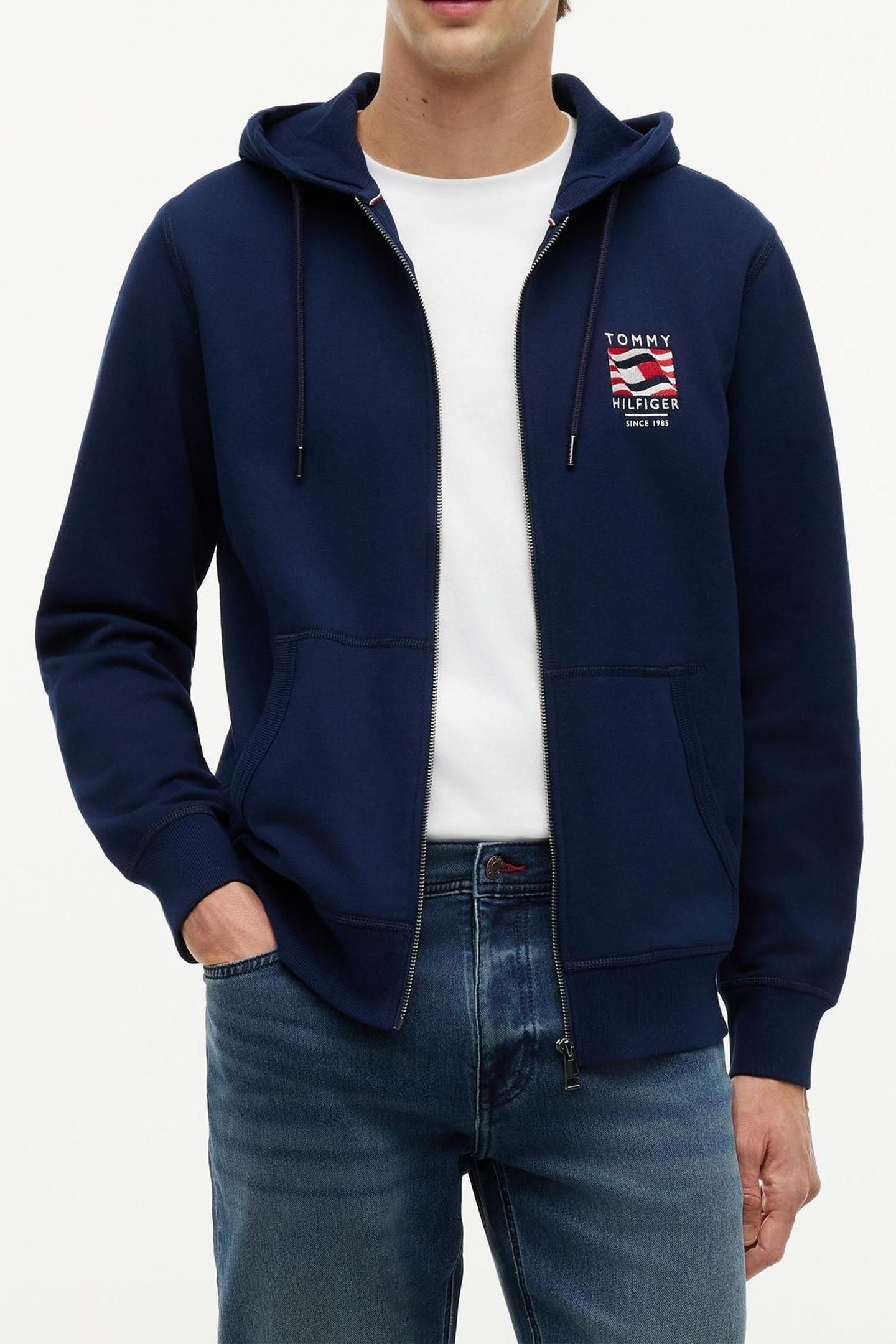 FLAG EMBROIDERY FRENCH TERRY ZIP-THRU HOODY CARBON NAVY 1