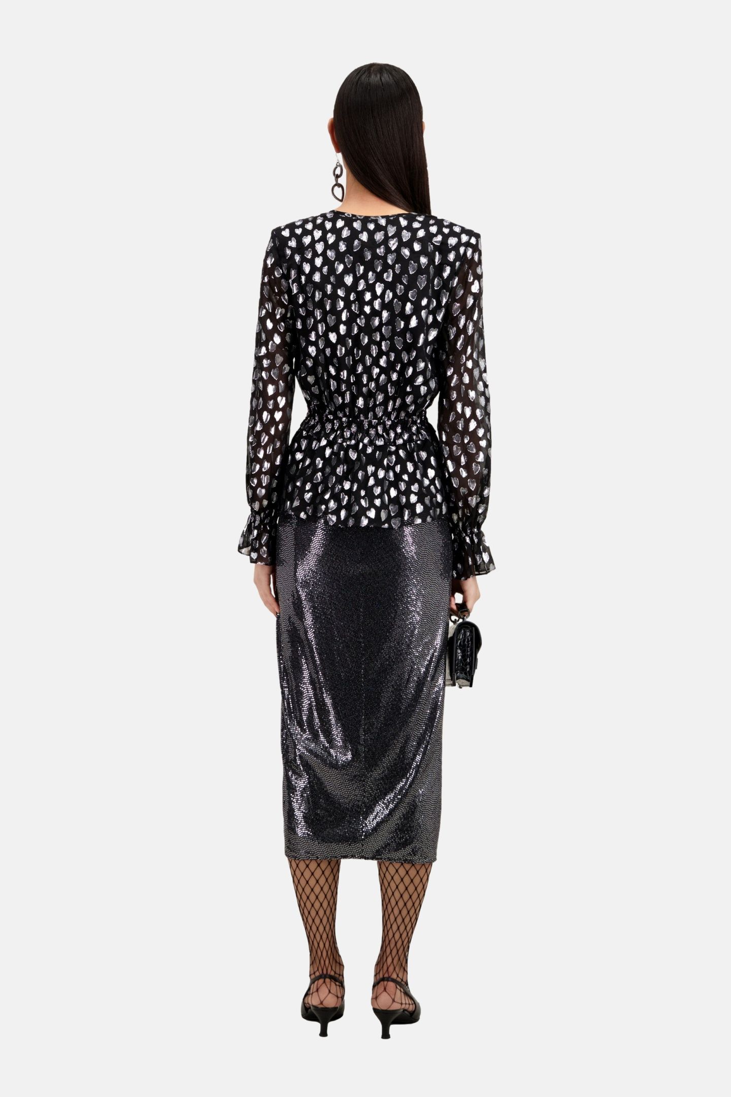 MACNHE LONG TOP W HEARTS AND ELASTIC WAIST BLACK SILVER 3