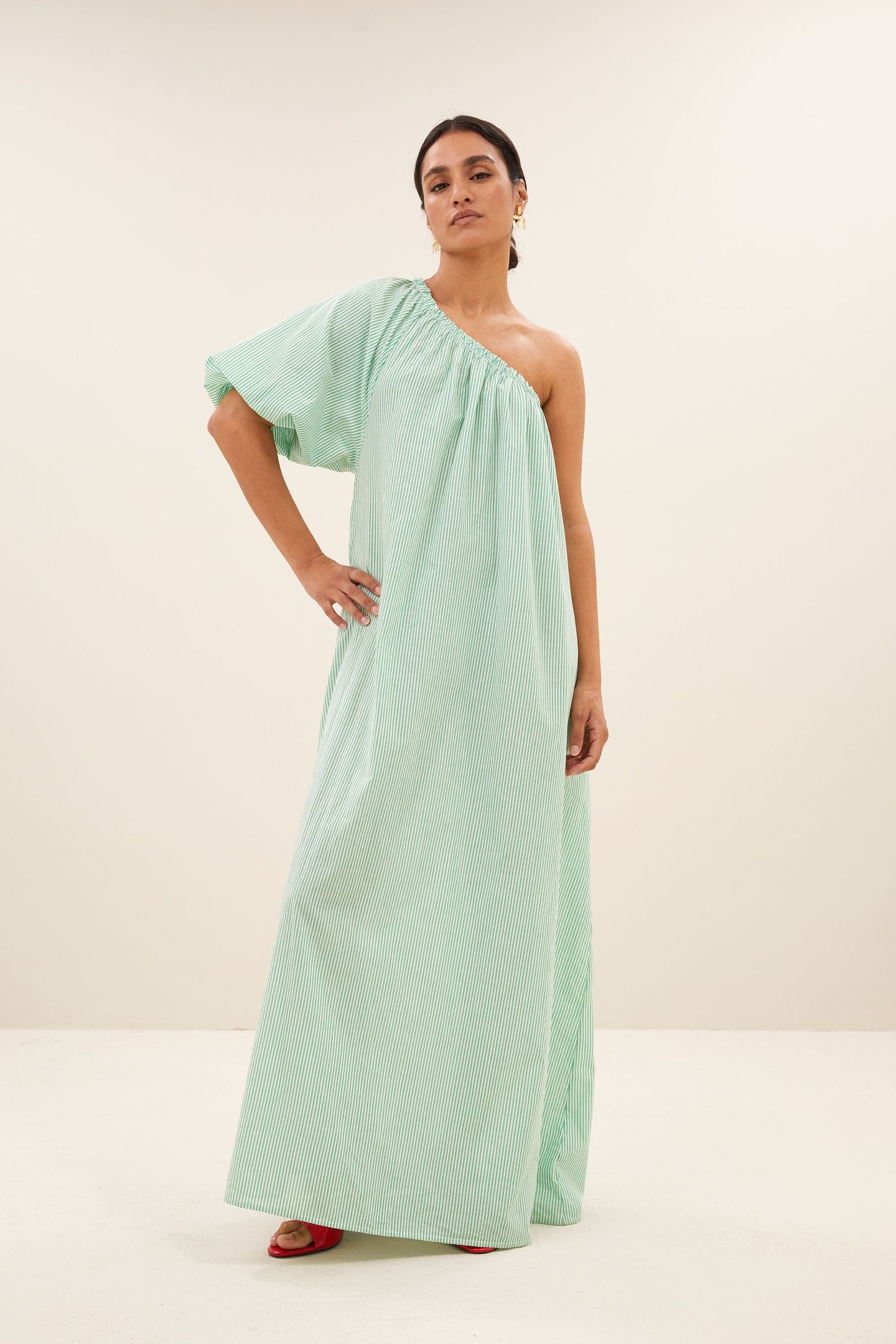 STELLA DRESS GREEN PIN STRIPE 3