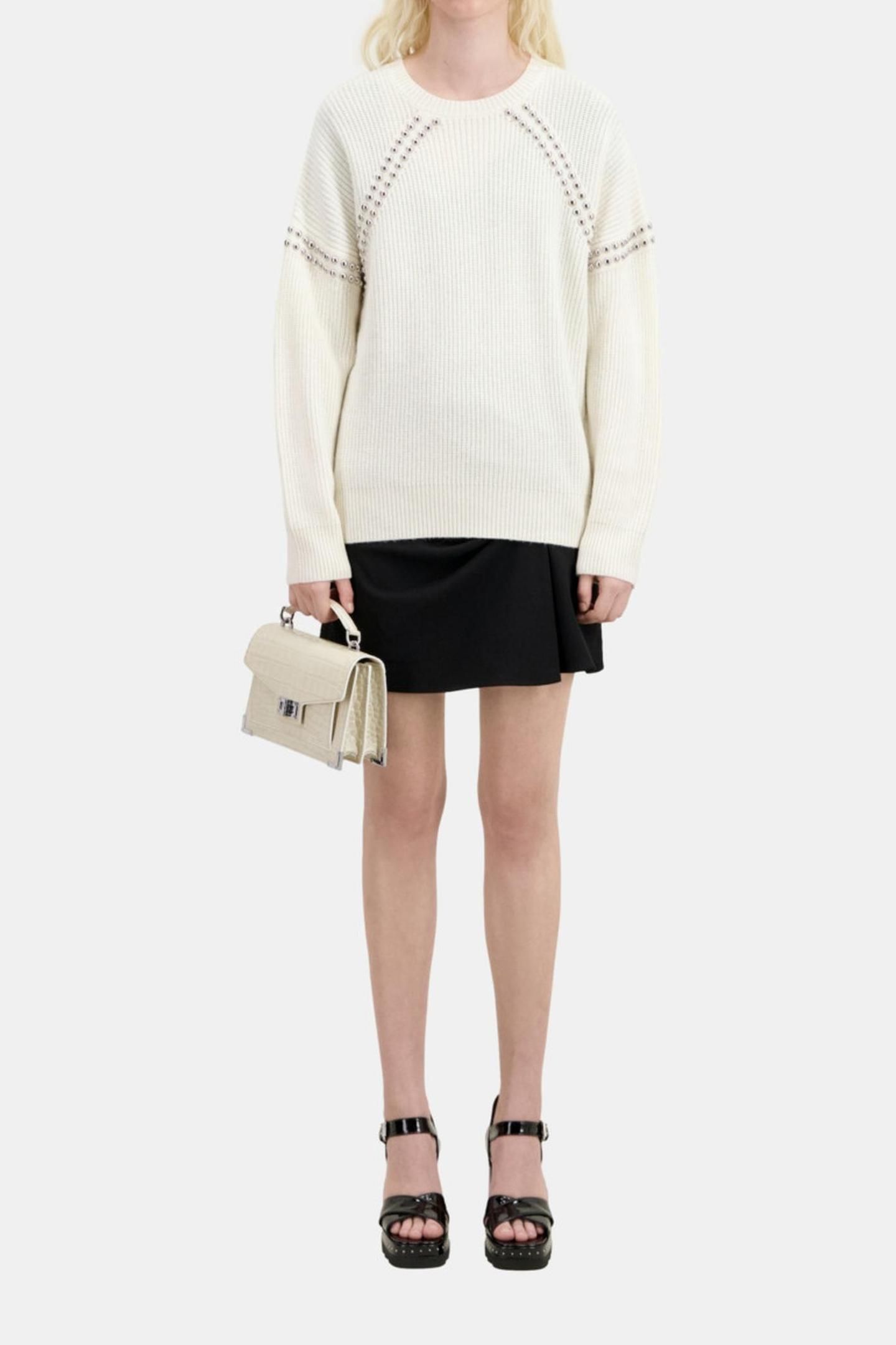 ROUND NECK SWEATER WITH STUD DETAILS ECRU 1